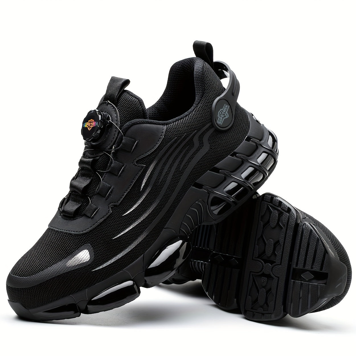 Men Steel Toe Work Shoes - Anti-Puncture, Non-Slip Sole, Rotating Buckle Design, Lightweight PU Breathable Safety Sneakers For Daily Use In Spring & Summer Halloween