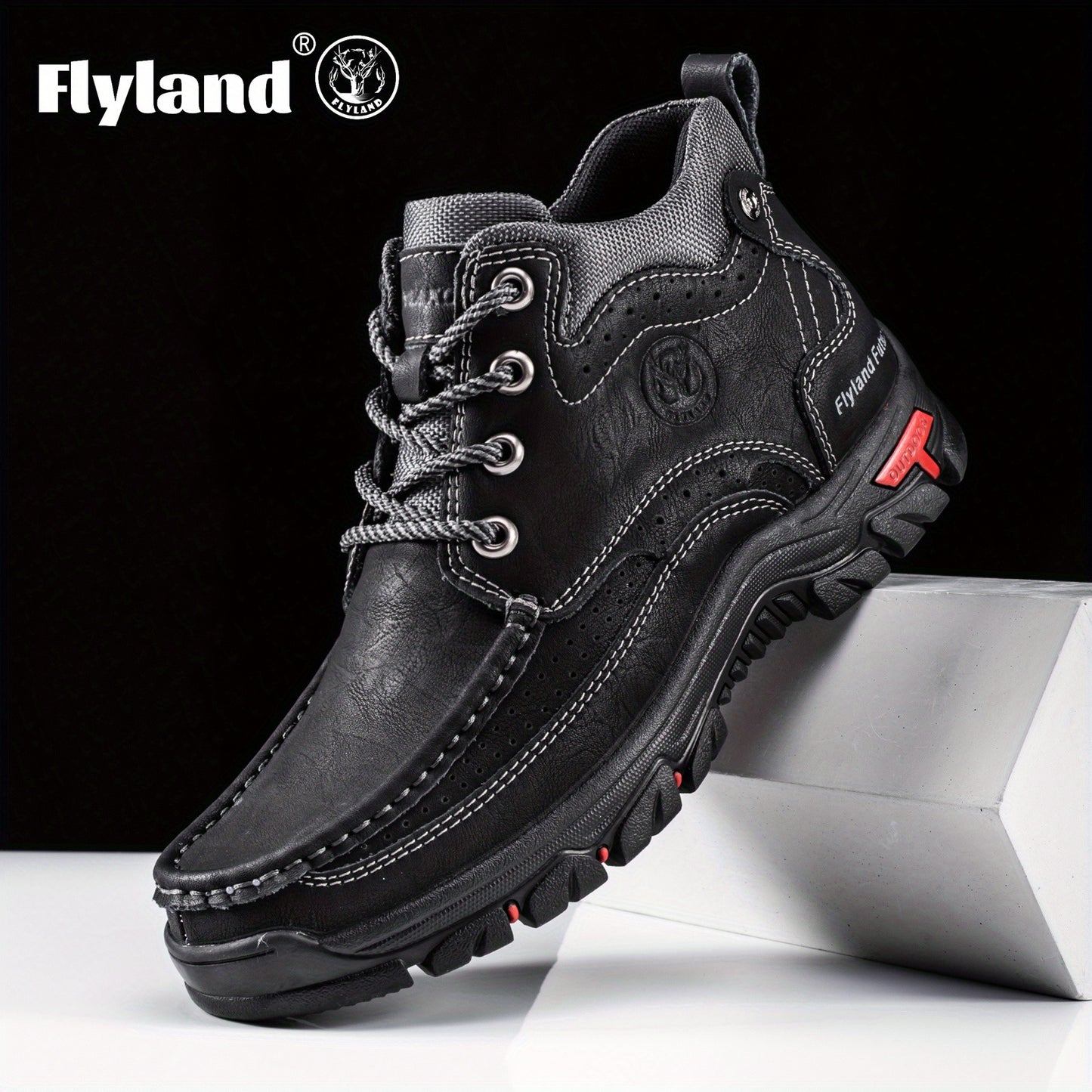 1pair FLYLAND Vintage Genuine Faux Leather Men'S Chukka Boots - Casual Polka Dot Ankle Booties with Rubber Sole for Work, Office, and Daily Wear