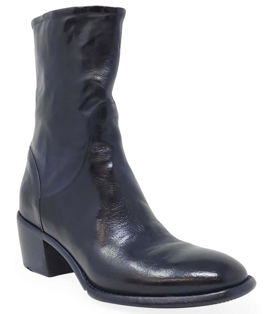 Navy Leather Mid Calf Boot