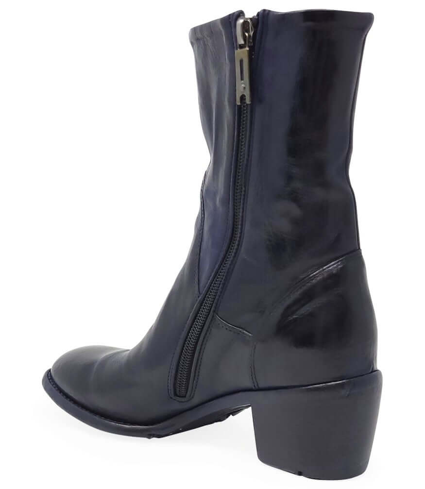 Navy Leather Mid Calf Boot