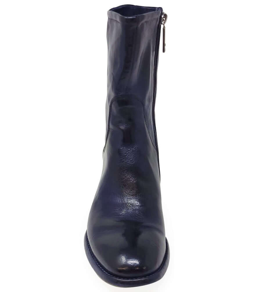 Navy Leather Mid Calf Boot