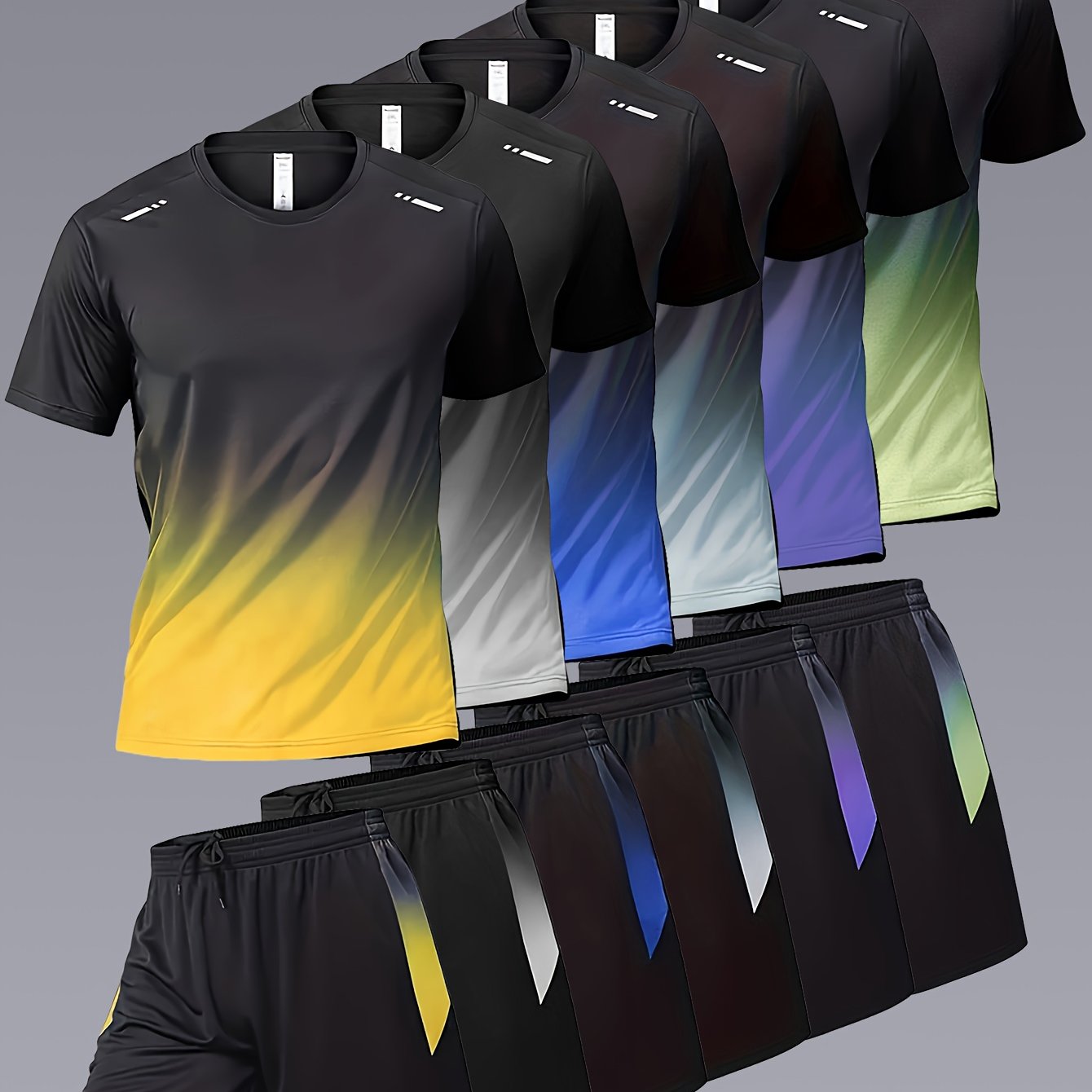 12pcs Men's Gradient Short Sleeved Shorts Set, Gifts, Halloween Gifts, Christmas Gifts, Summer Casual Sports Quick Drying Set, Suitable for Basketball, Running, Fitness And Outdoor Activities, Suitable for Multiple Scenarios