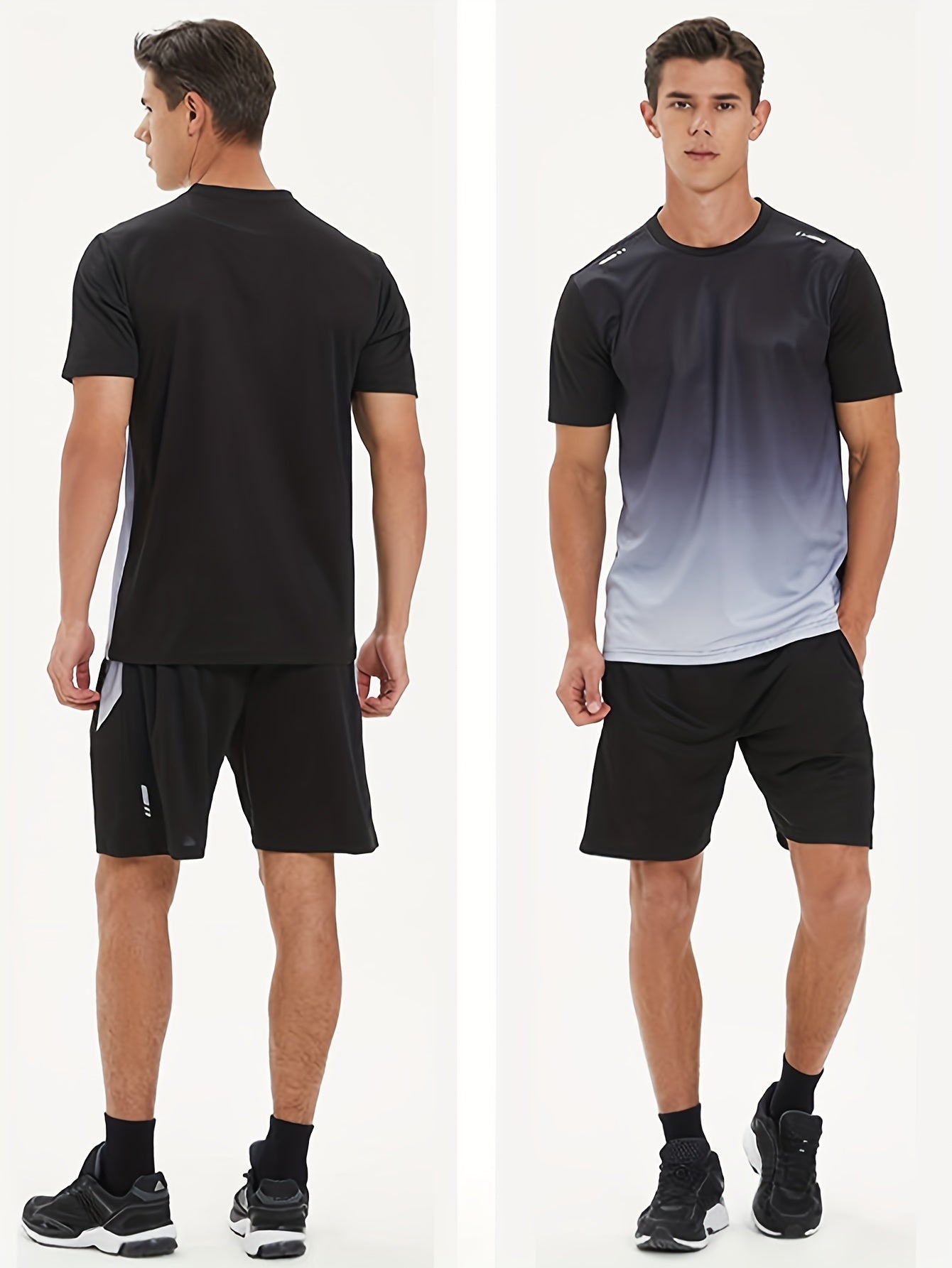 12pcs Men's Gradient Short Sleeved Shorts Set, Gifts, Halloween Gifts, Christmas Gifts, Summer Casual Sports Quick Drying Set, Suitable for Basketball, Running, Fitness And Outdoor Activities, Suitable for Multiple Scenarios
