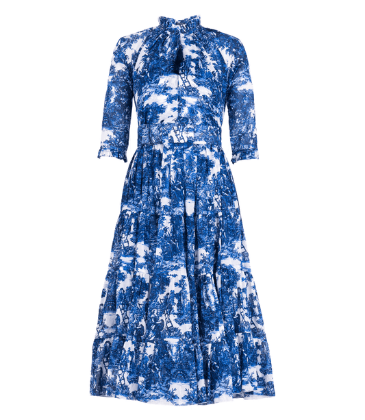 Eva Dress White Cobalt Blue Mid Dress