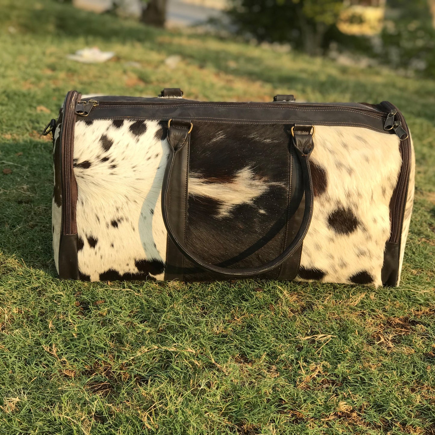 Medium Cowhide Duffel Bag, Genuine Leather Travel Luggage, Perfect Gift for Him or Her