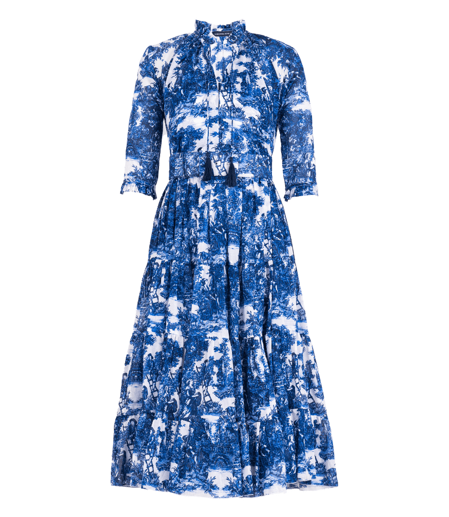 Eva Dress White Cobalt Blue Mid Dress
