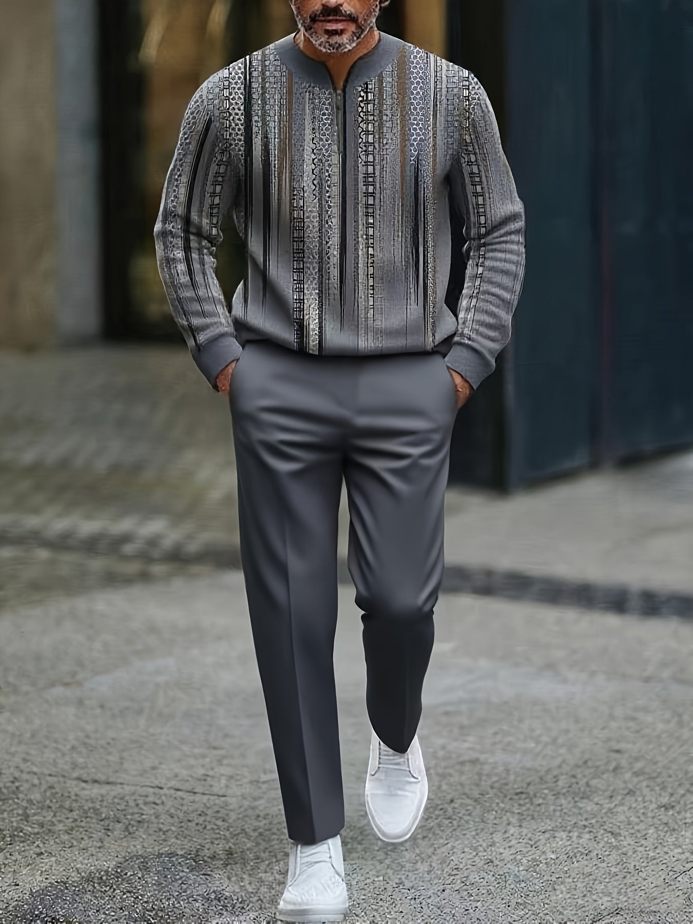 2-Pack | European And American Men'S Long-Sleeved Trousers Sports Suit | 3D Printed Pattern | Half-Open Collar Top | High-Quality Polyester Fabric, Wrinkle-Resistant And Easy to Care for | Suitable for Fitness And Outdoor Cas