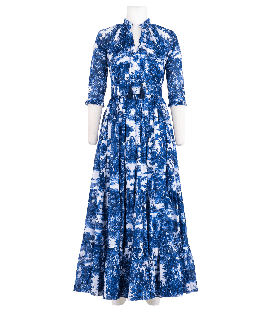 Eva Dress White Cobalt Blue Mid Dress