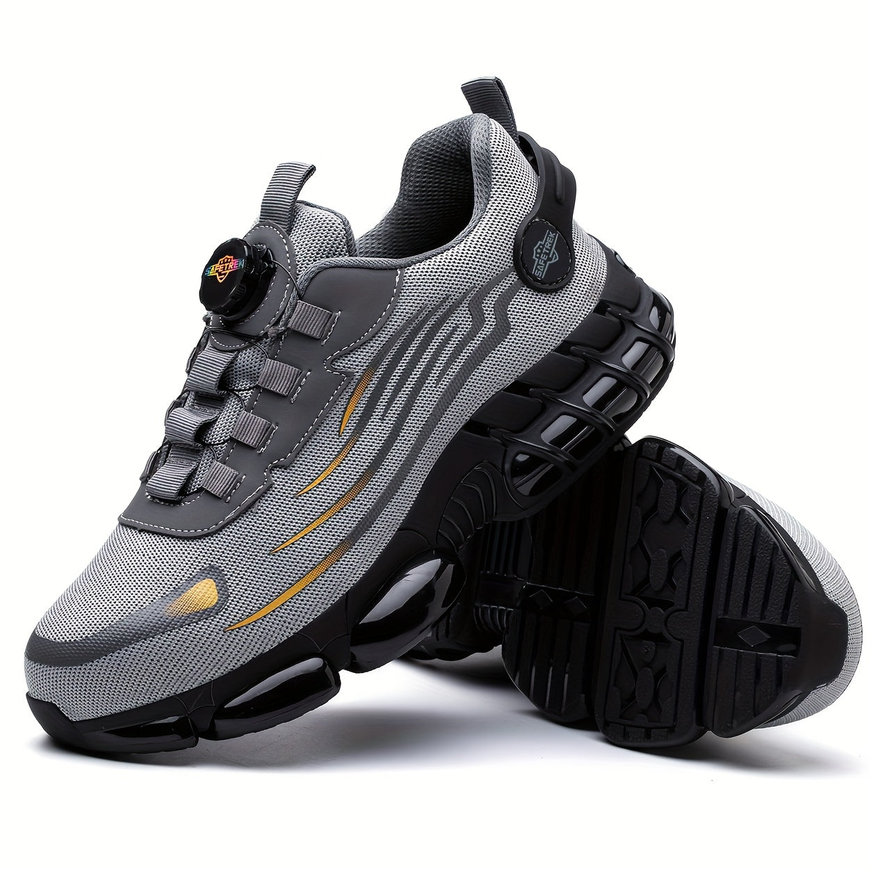 Men Steel Toe Work Shoes - Anti-Puncture, Non-Slip Sole, Rotating Buckle Design, Lightweight PU Breathable Safety Sneakers For Daily Use In Spring & Summer Halloween