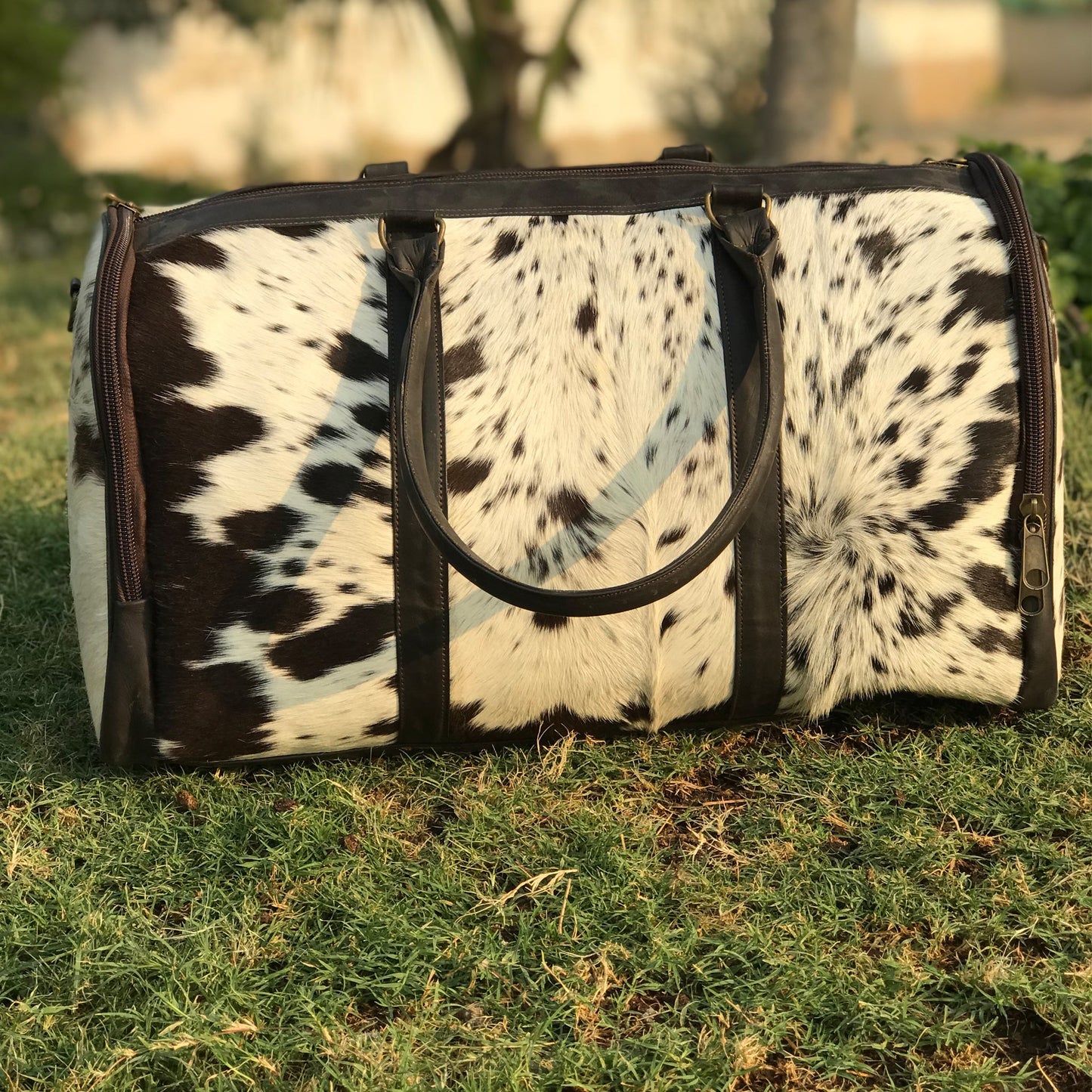 Medium Cowhide Duffel Bag, Genuine Leather Travel Luggage, Perfect Gift for Him or Her