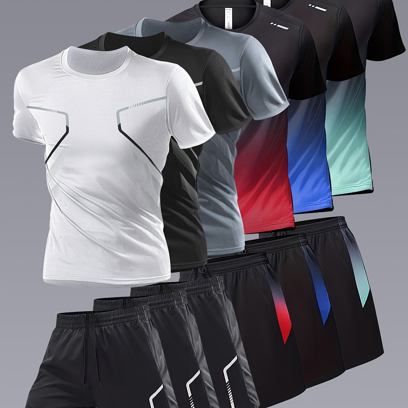 12pcs Men's Gradient Short Sleeved Shorts Set, Gifts, Halloween Gifts, Christmas Gifts, Summer Casual Sports Quick Drying Set, Suitable for Basketball, Running, Fitness And Outdoor Activities, Suitable for Multiple Scenarios