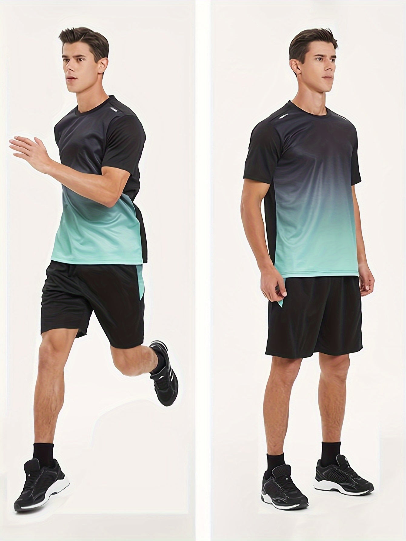 12pcs Men's Gradient Short Sleeved Shorts Set, Gifts, Halloween Gifts, Christmas Gifts, Summer Casual Sports Quick Drying Set, Suitable for Basketball, Running, Fitness And Outdoor Activities, Suitable for Multiple Scenarios