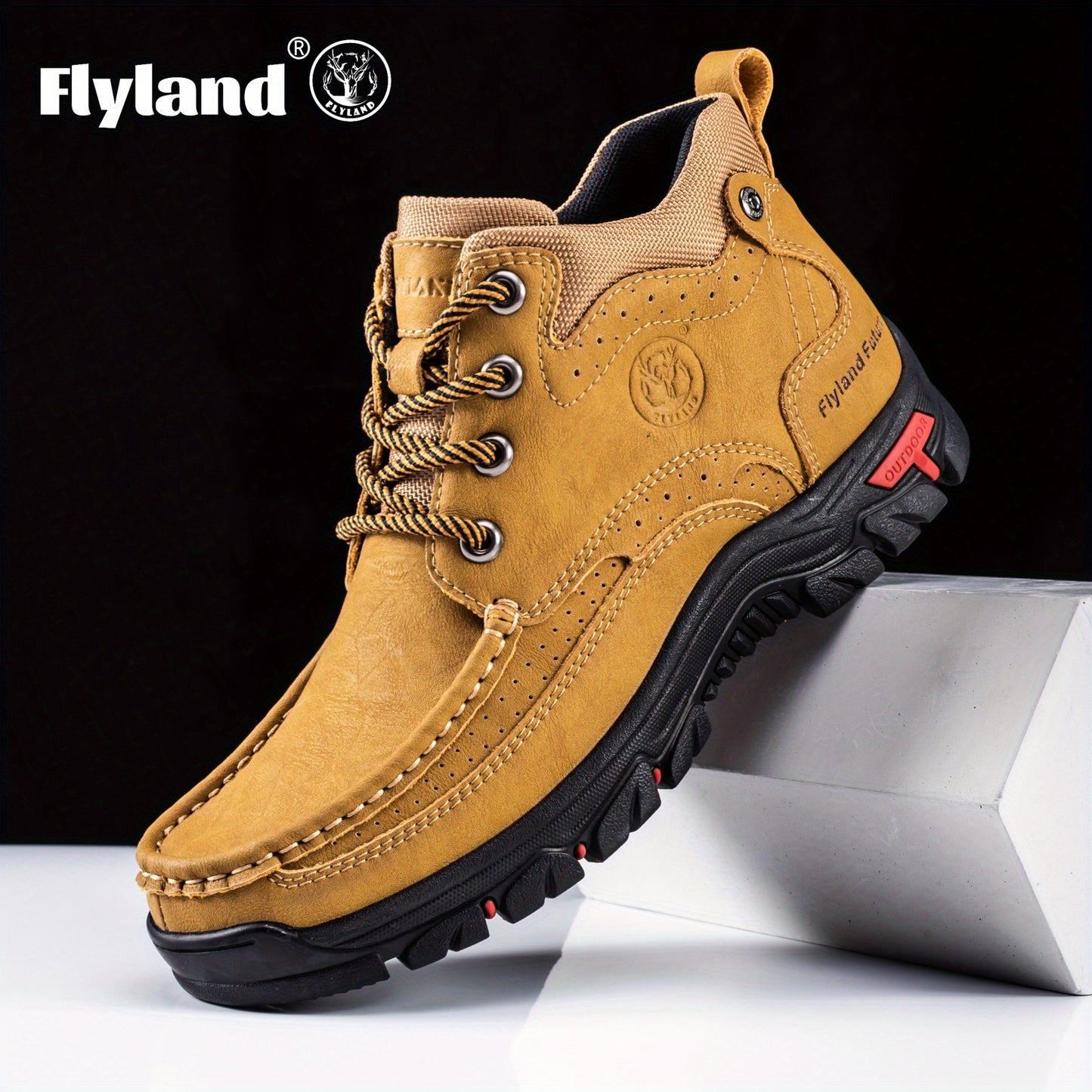 1pair FLYLAND Vintage Genuine Faux Leather Men'S Chukka Boots - Casual Polka Dot Ankle Booties with Rubber Sole for Work, Office, and Daily Wear