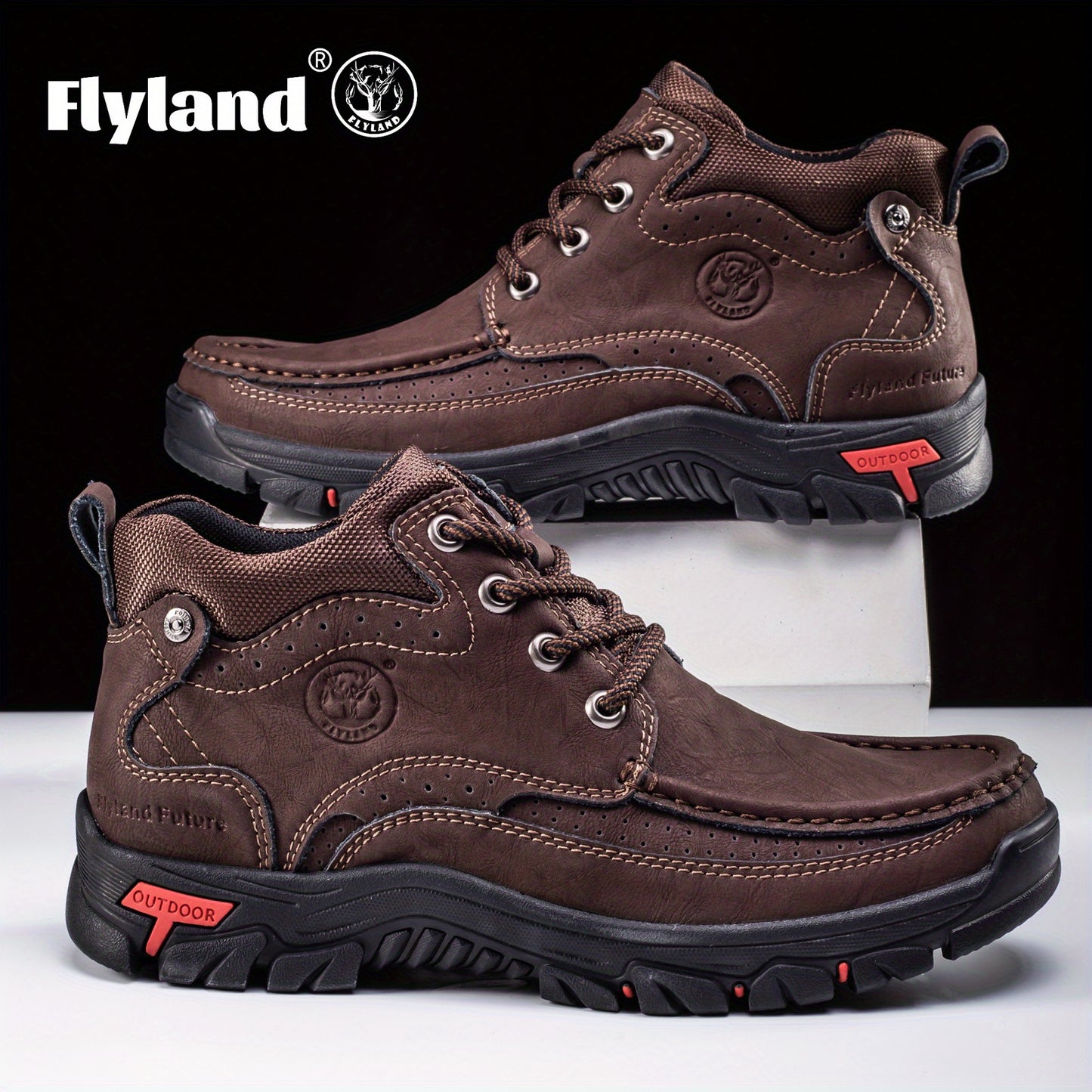 1pair FLYLAND Vintage Genuine Faux Leather Men'S Chukka Boots - Casual Polka Dot Ankle Booties with Rubber Sole for Work, Office, and Daily Wear
