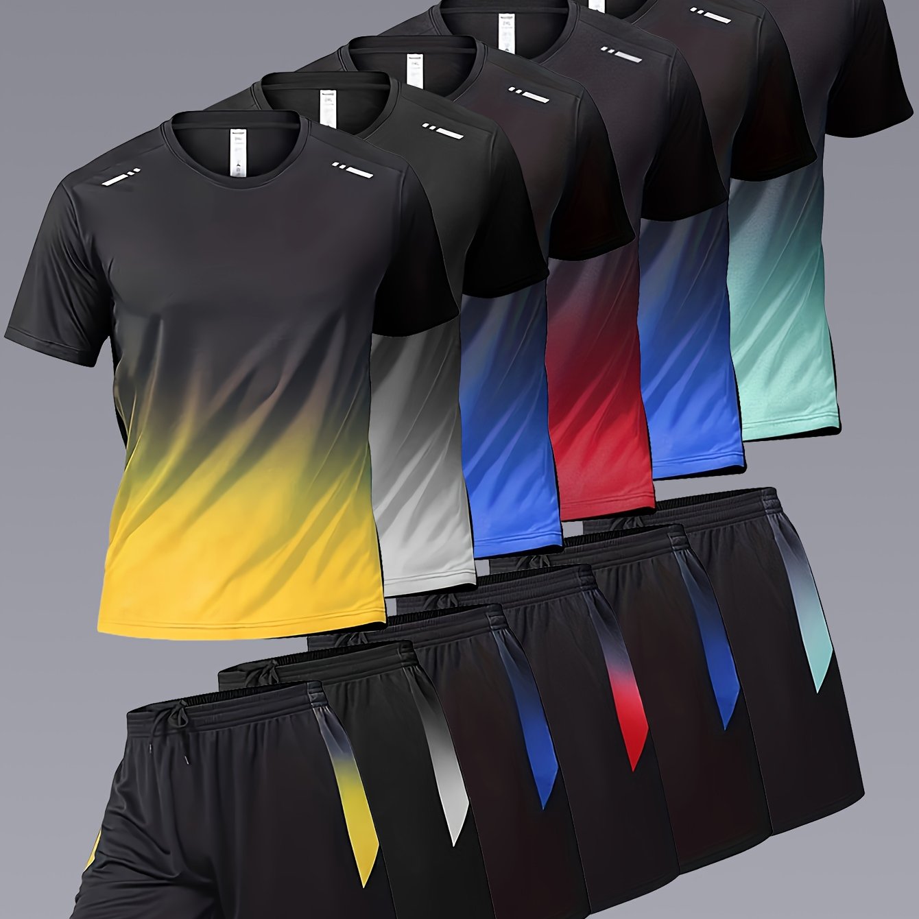 12pcs Men's Gradient Short Sleeved Shorts Set, Gifts, Halloween Gifts, Christmas Gifts, Summer Casual Sports Quick Drying Set, Suitable for Basketball, Running, Fitness And Outdoor Activities, Suitable for Multiple Scenarios