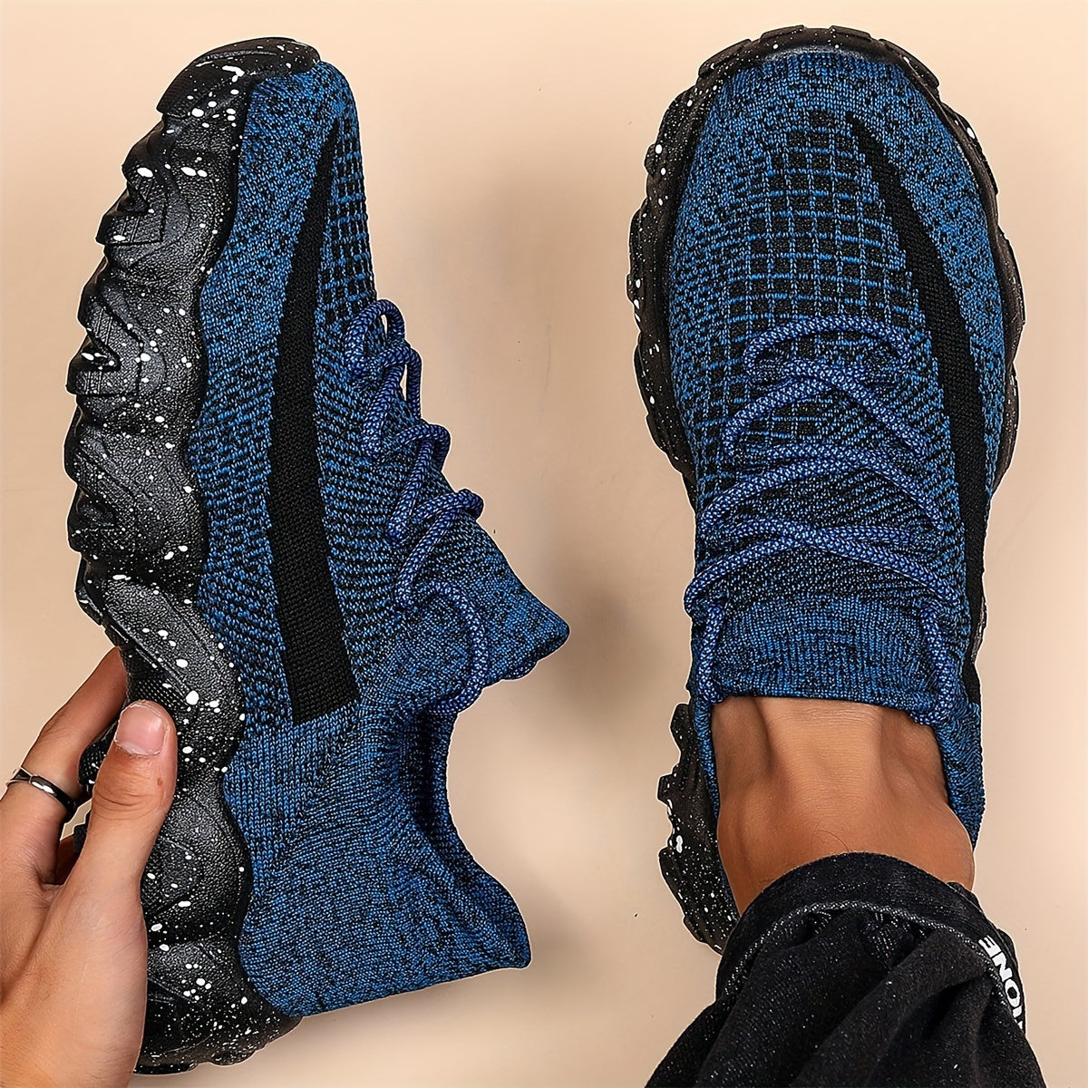 Men's Breathable Casual Sports Shoes - Low-Top Sneakers with Striped Design, Navy Blue Mesh & Speckled Traction Rubber Sole for All-Season Comfort, Gym, Walking, Daily Wear, Gym Footwear, Sleek Shoe Design, Comfortable Fabric