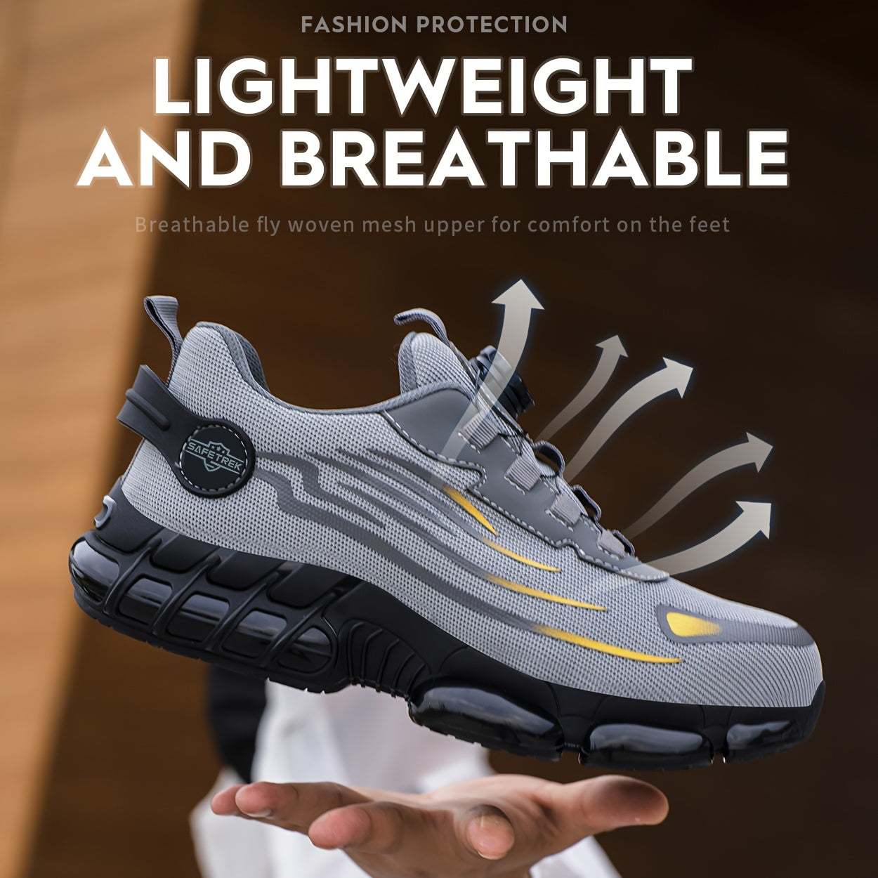 Men Steel Toe Work Shoes - Anti-Puncture, Non-Slip Sole, Rotating Buckle Design, Lightweight PU Breathable Safety Sneakers For Daily Use In Spring & Summer Halloween