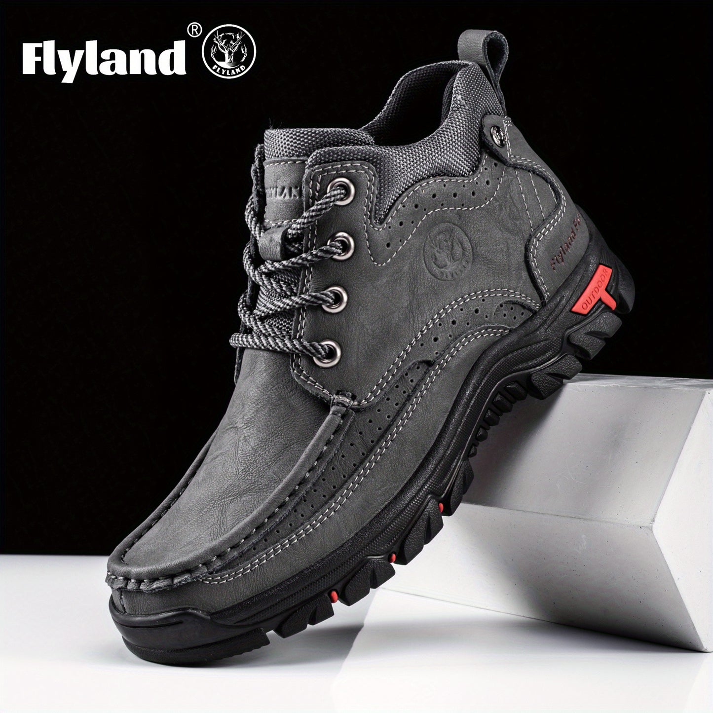 1pair FLYLAND Vintage Genuine Faux Leather Men'S Chukka Boots - Casual Polka Dot Ankle Booties with Rubber Sole for Work, Office, and Daily Wear