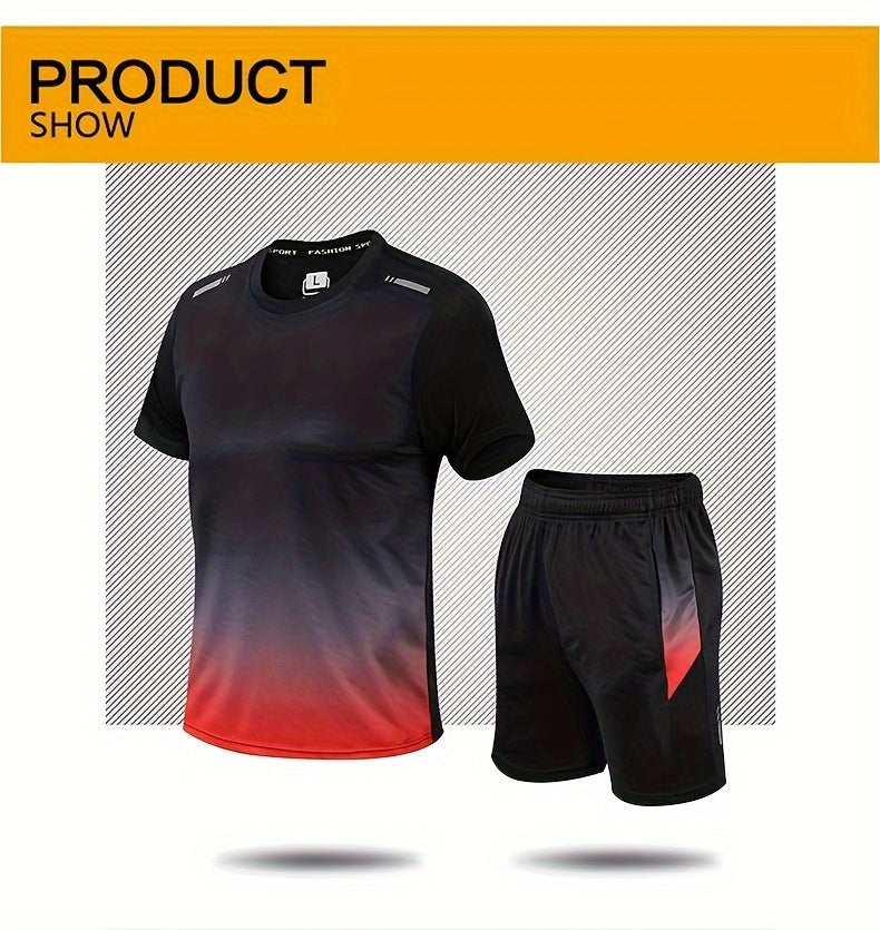 12pcs Men's Gradient Short Sleeved Shorts Set, Gifts, Halloween Gifts, Christmas Gifts, Summer Casual Sports Quick Drying Set, Suitable for Basketball, Running, Fitness And Outdoor Activities, Suitable for Multiple Scenarios