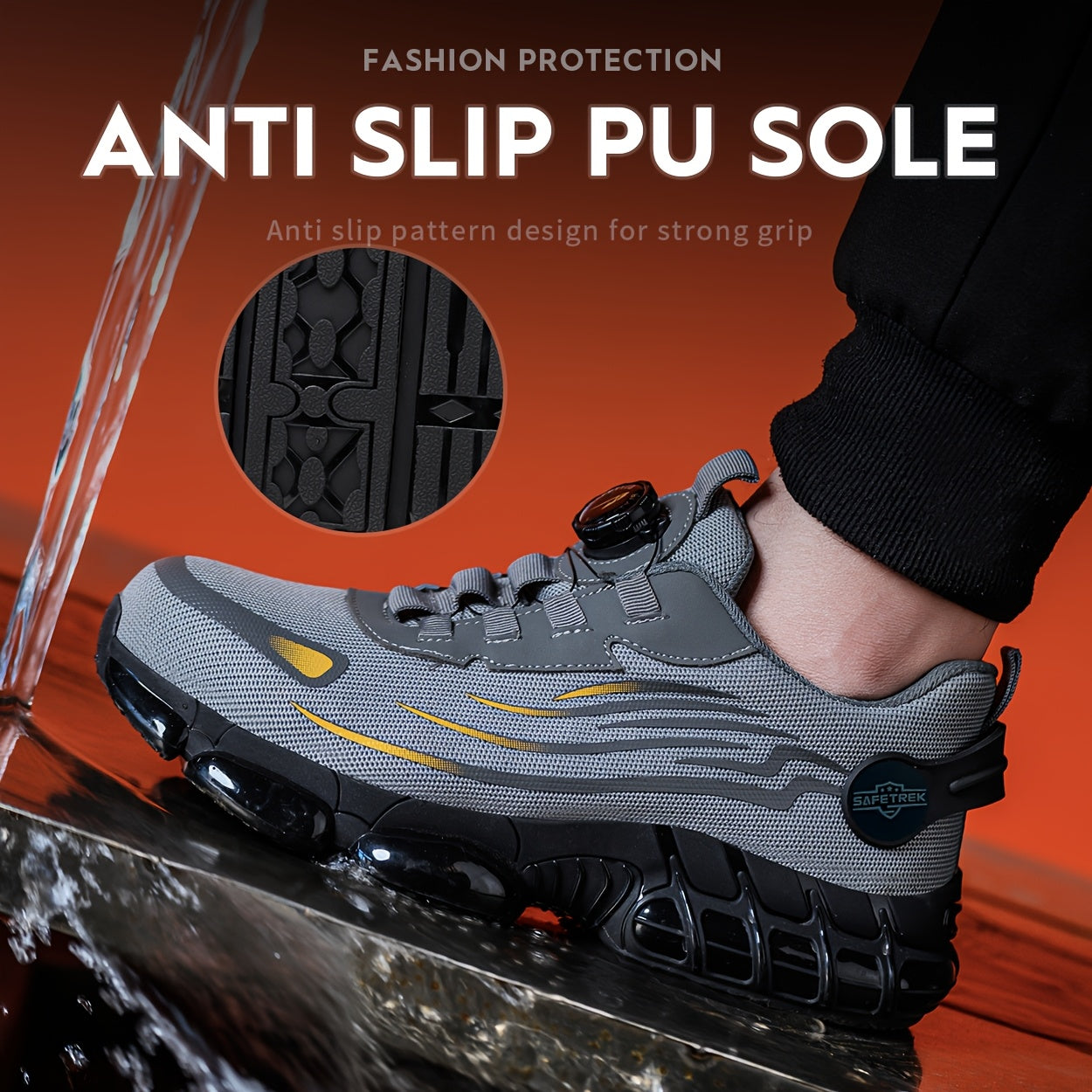 Men Steel Toe Work Shoes - Anti-Puncture, Non-Slip Sole, Rotating Buckle Design, Lightweight PU Breathable Safety Sneakers For Daily Use In Spring & Summer Halloween