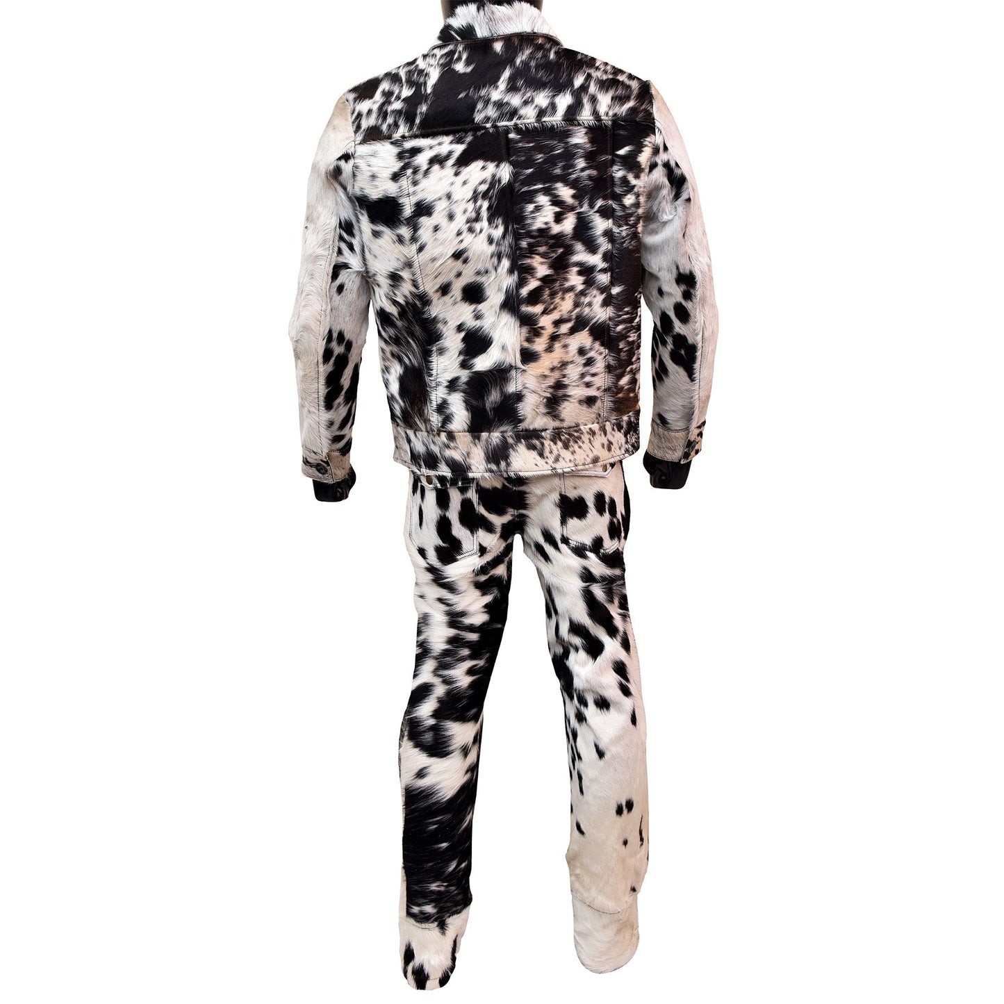 Men's Black and White Cowhide Fur Jacket – Genuine Leather Western Style