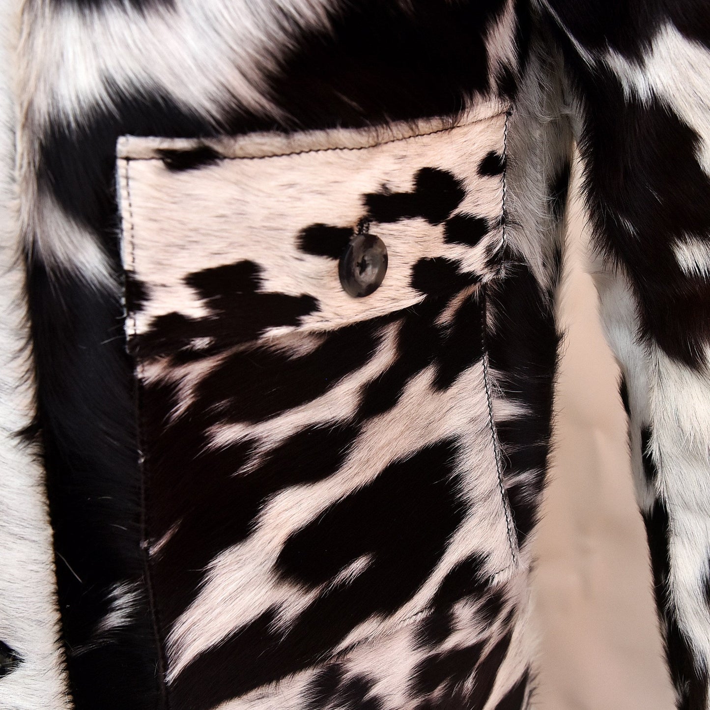 Men's Black and White Cowhide Fur Jacket – Genuine Leather Western Style