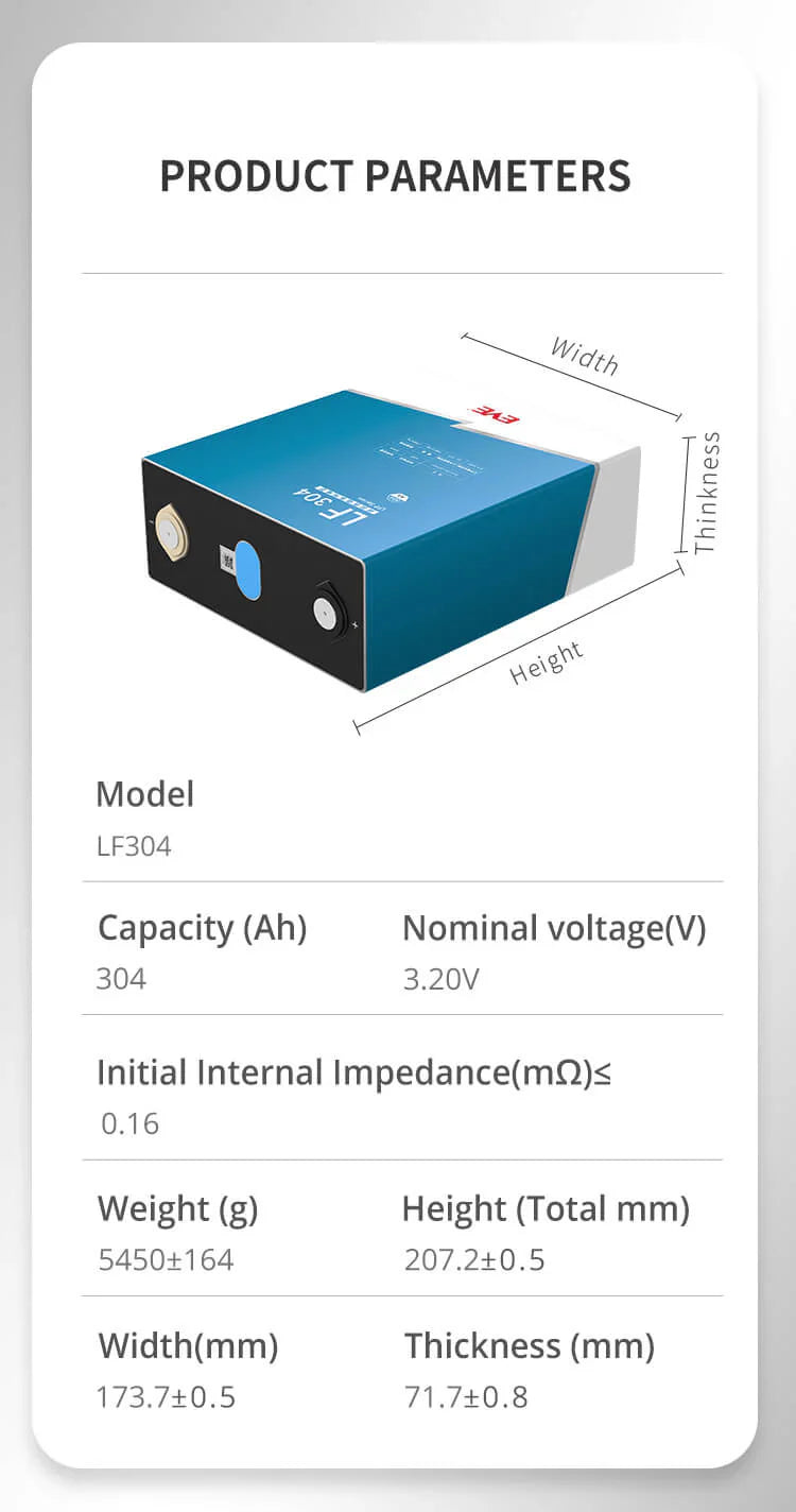3.2V 314Ah EVE LiFePO4 LFP battery cells - 1 kWh per cell - Pack of 2