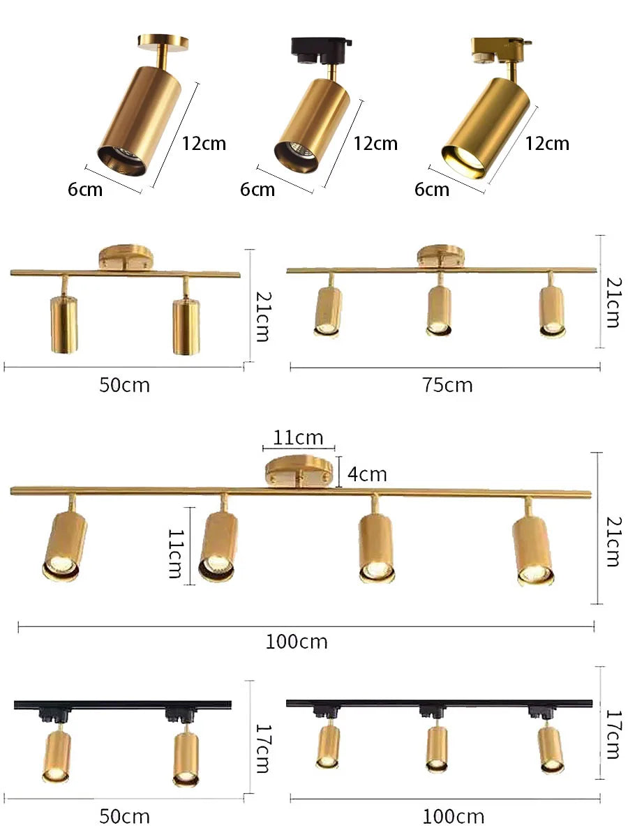 LED Track Light GU10 Aluminum Ceiling Light Modern Golden Tracking Lighting Fixture Clothing Shop Spotlights