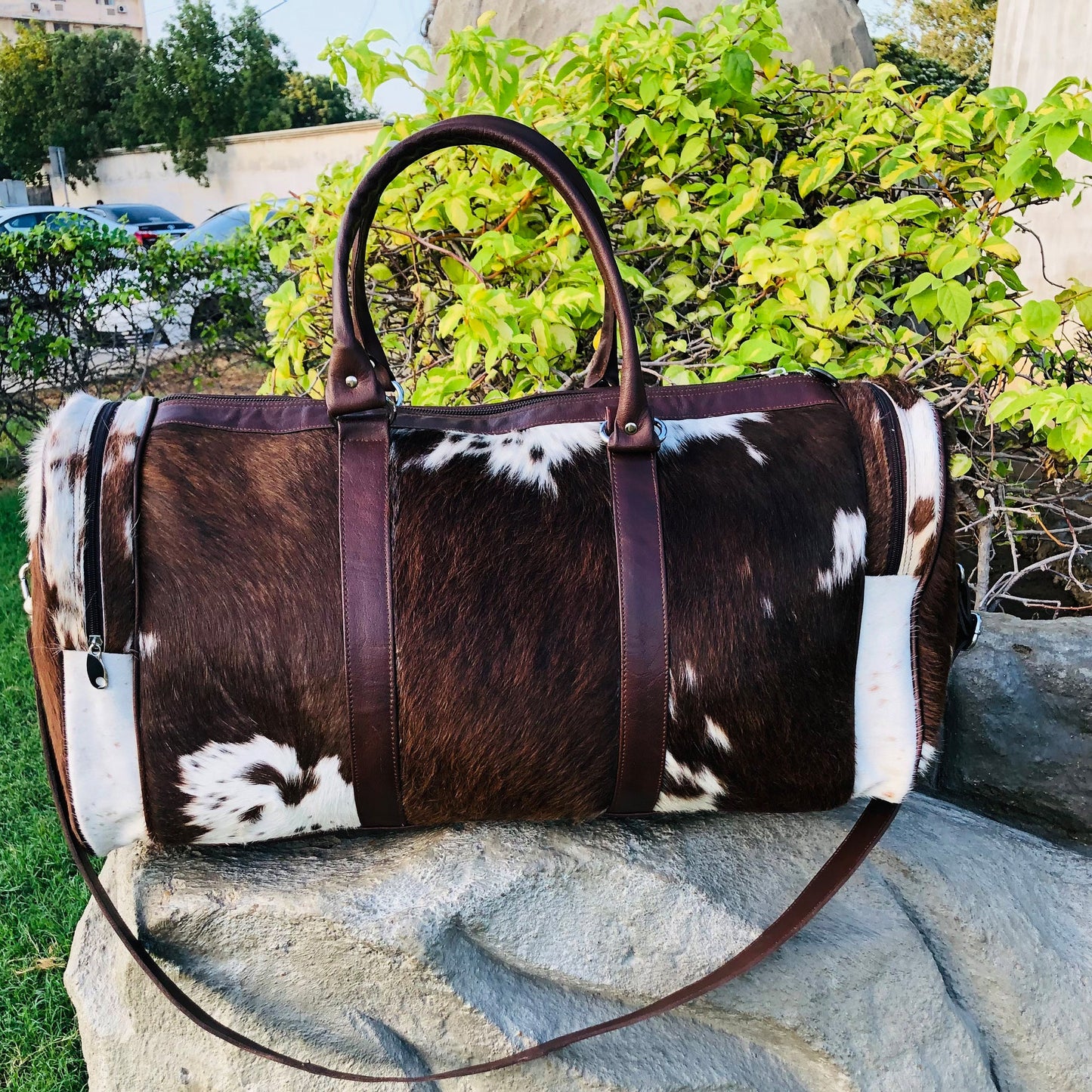 Large Cowhide Duffel Bag, Genuine Leather Overnight Travel Tote, Unique Birthday Gift for Him or Her