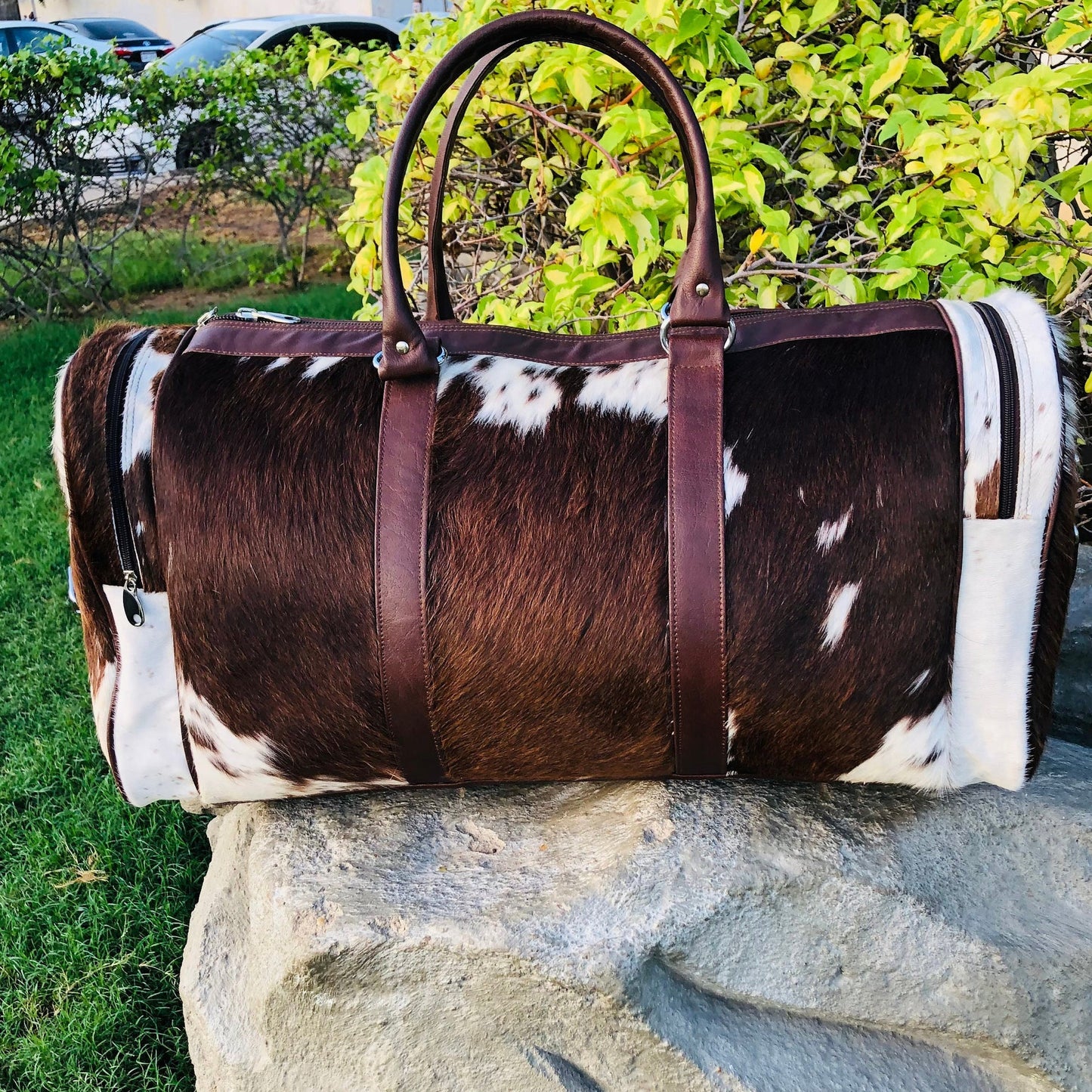 Large Cowhide Duffel Bag, Genuine Leather Overnight Travel Tote, Unique Birthday Gift for Him or Her