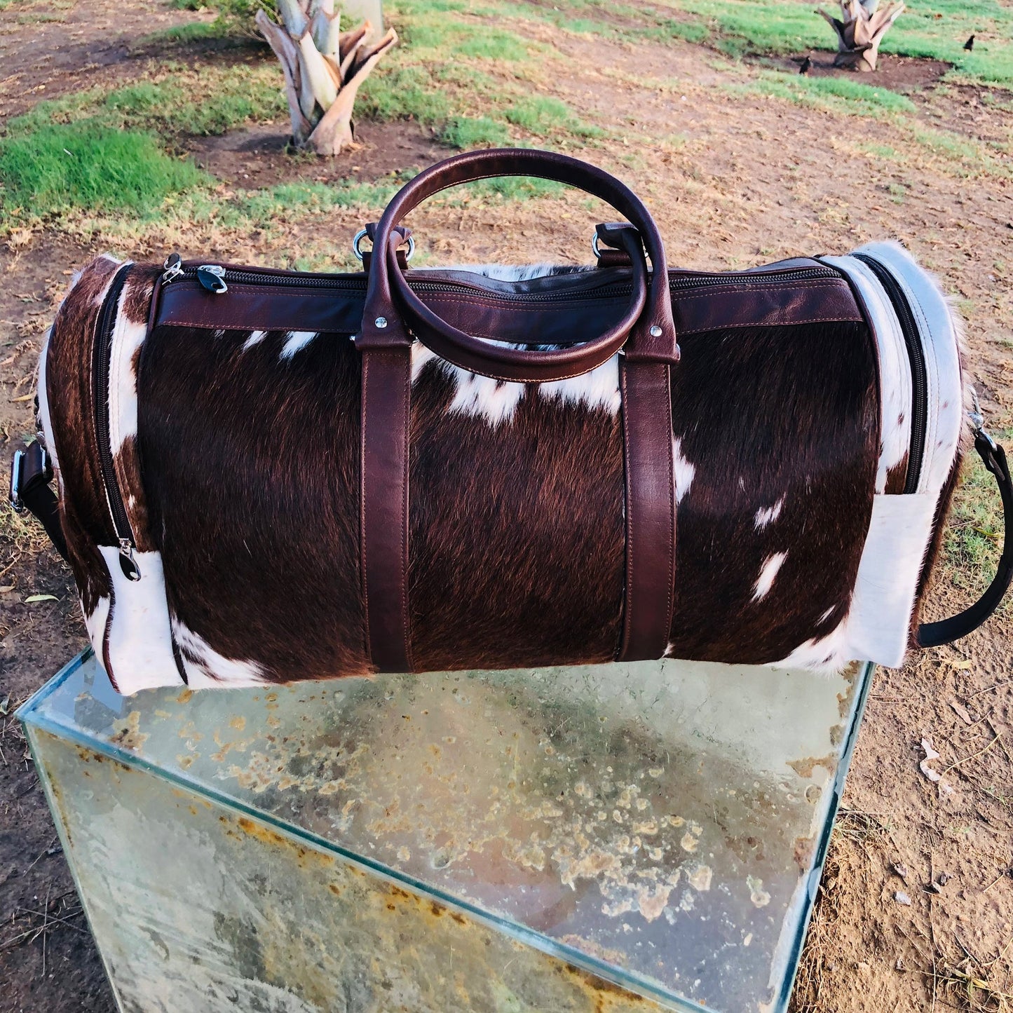 Large Cowhide Duffel Bag, Genuine Leather Overnight Travel Tote, Unique Birthday Gift for Him or Her
