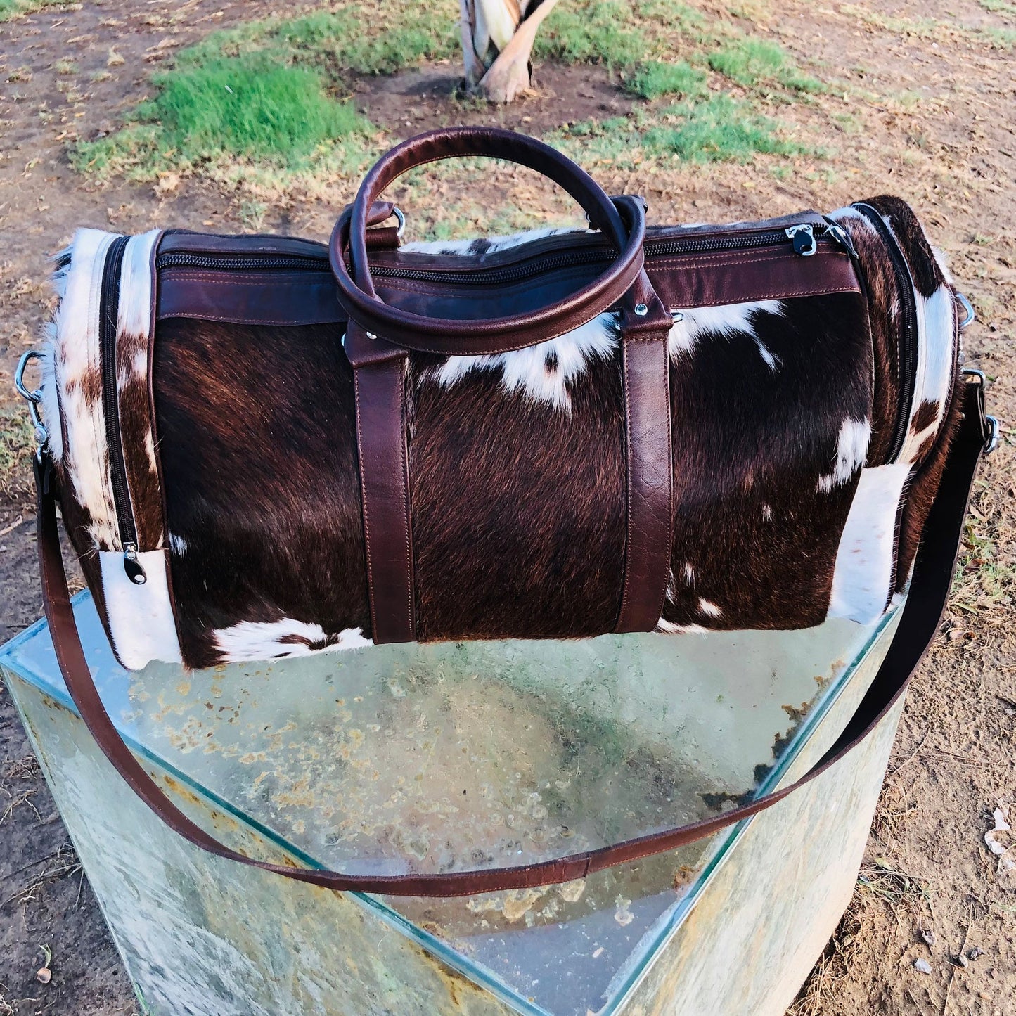 Large Cowhide Duffel Bag, Genuine Leather Overnight Travel Tote, Unique Birthday Gift for Him or Her