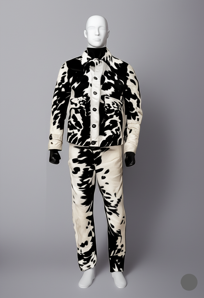 Men's Black and White Cowhide Fur Jacket – Genuine Leather Western Style