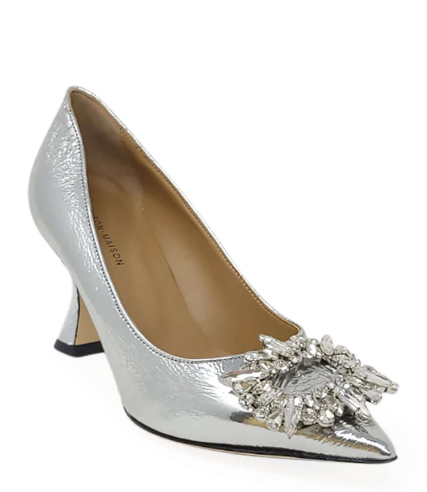 Silver Leather Kitten Heel Pump