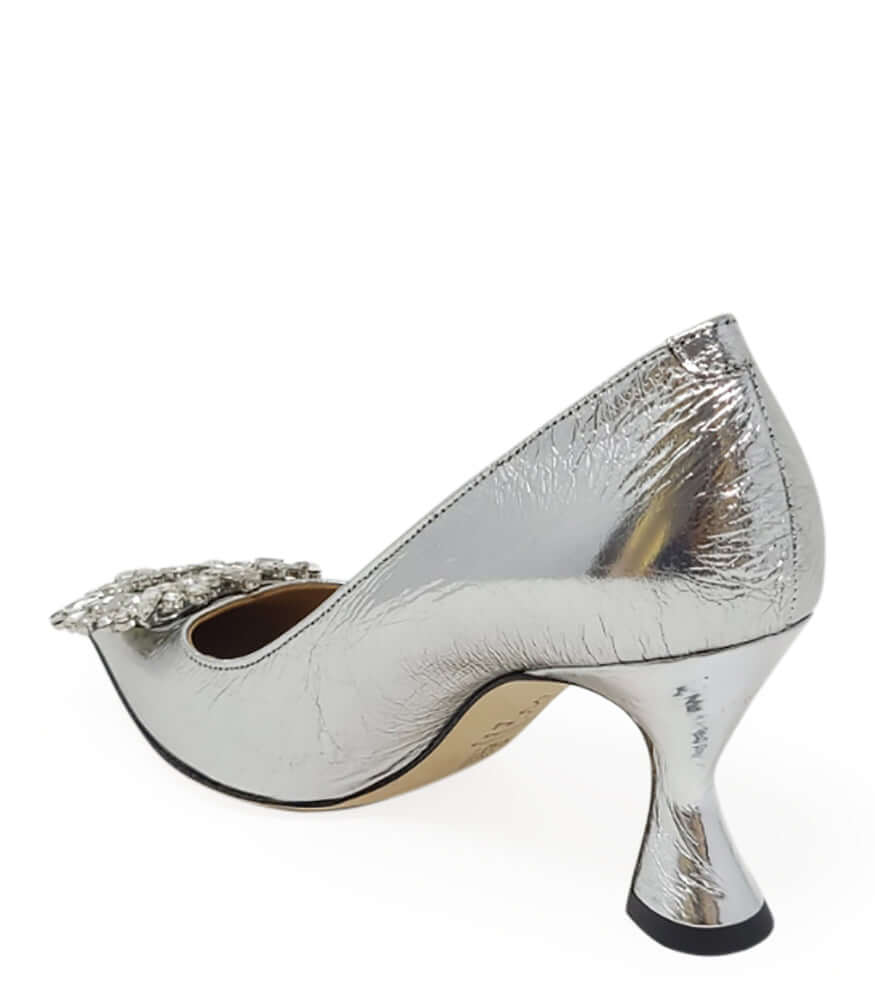 Silver Leather Kitten Heel Pump