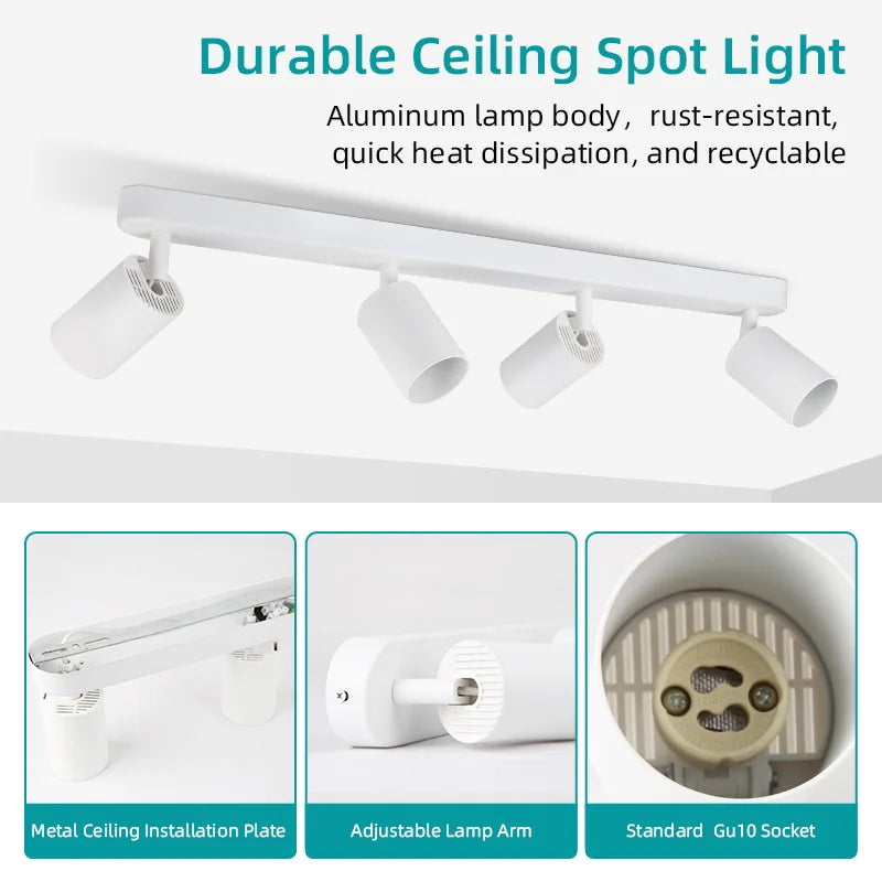 GU10 Led Spotlight Replaceable Bulb Track Light 110V 220V Led Ceiling Lighting Indoor for Home Decor Kitchen Fixture Track Light