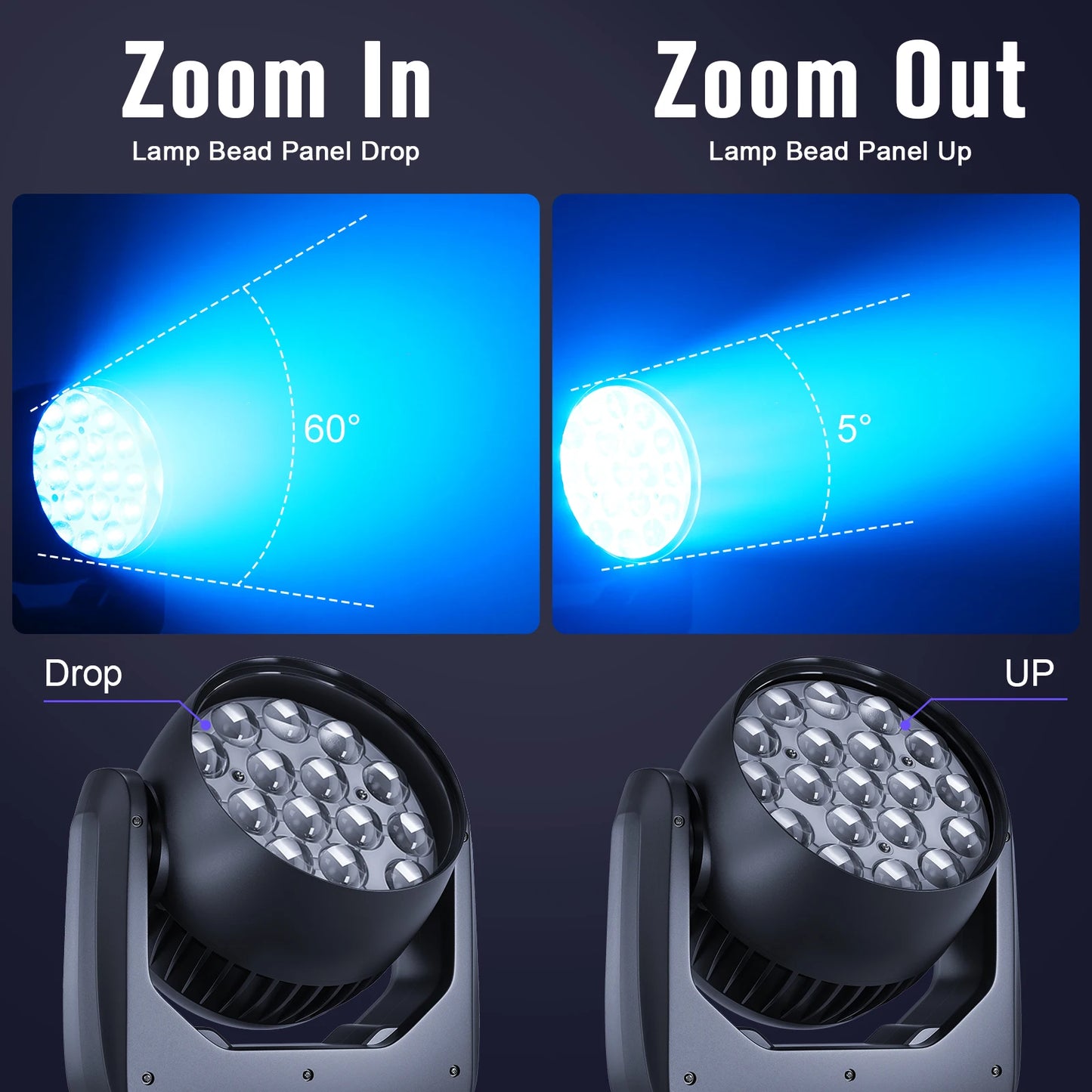 U'King 4Pcs 200W Beam Wash Moving Head Lights 19X15W LED RGBW Zoom Stage Lighting DXM DJ Lights For Disco Bar Party Karaoke KTV