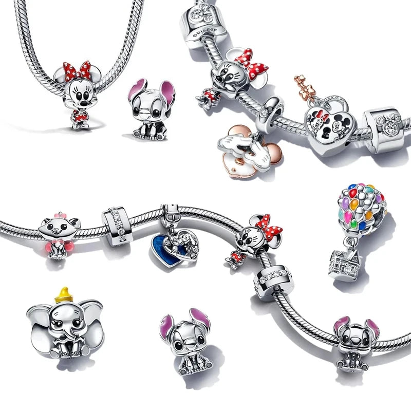 MINISO Disney Stitch Minnie Mouse Winnie Charms Dangle Fit Charms Silver 925 Original Bracelet for Jewelry Make With Stamp