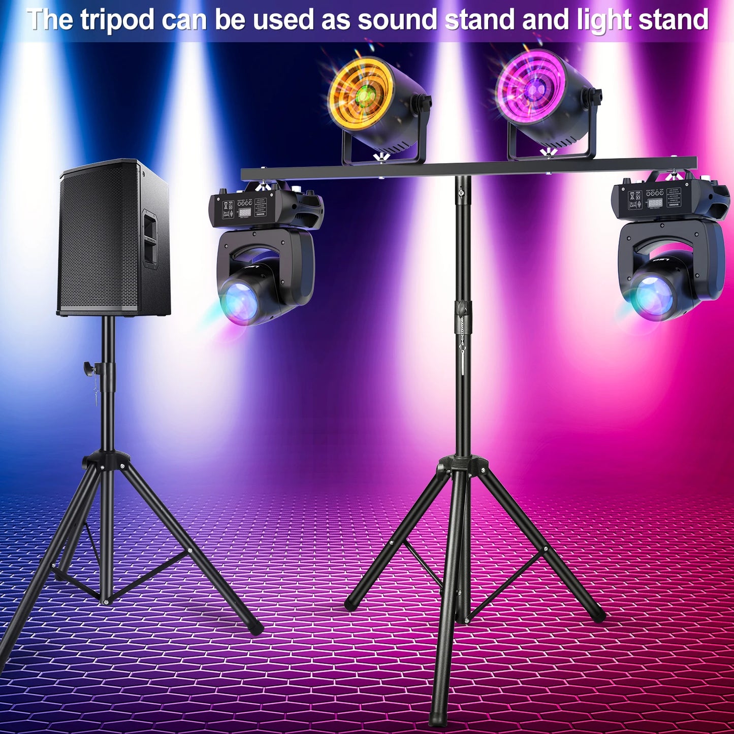 Stage Light Bracket Support DJ Lighting Adjustable Tripod Stand with Top T Bar for Par Lights Stage Lighting Fixture Disco Party