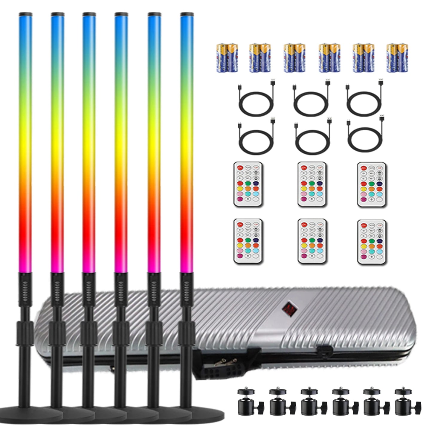 ZDMDRGB USA in stock 6Pack 4ft 4800mAh Battery RGB LED Tube Light Bar Stand with Case for Video Studio DJ Party Stage Lighting
