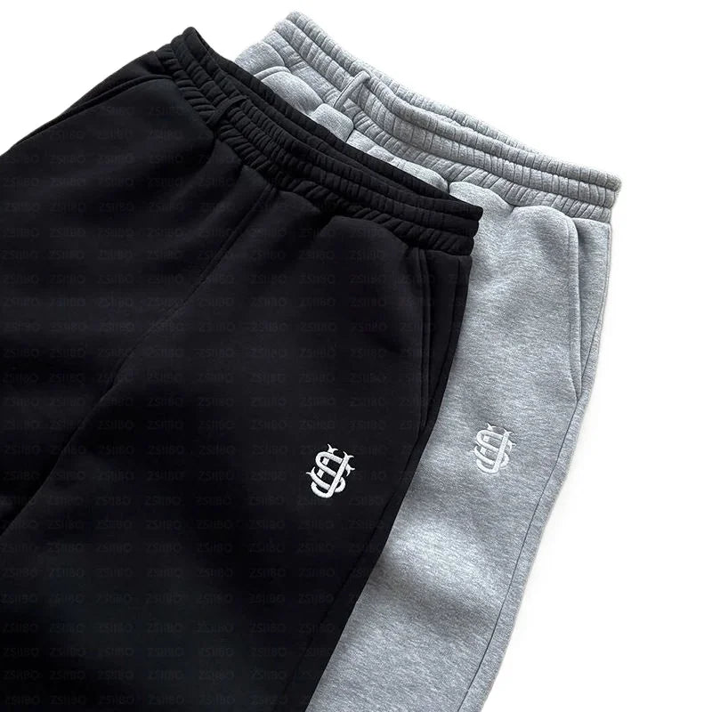 Y2K Fashion Jogger Sweatpants Loose Embroidery Labeled Open Leg Wide Leg Pants Trendy Pocket Couple Straight Pants Men's Hoodie