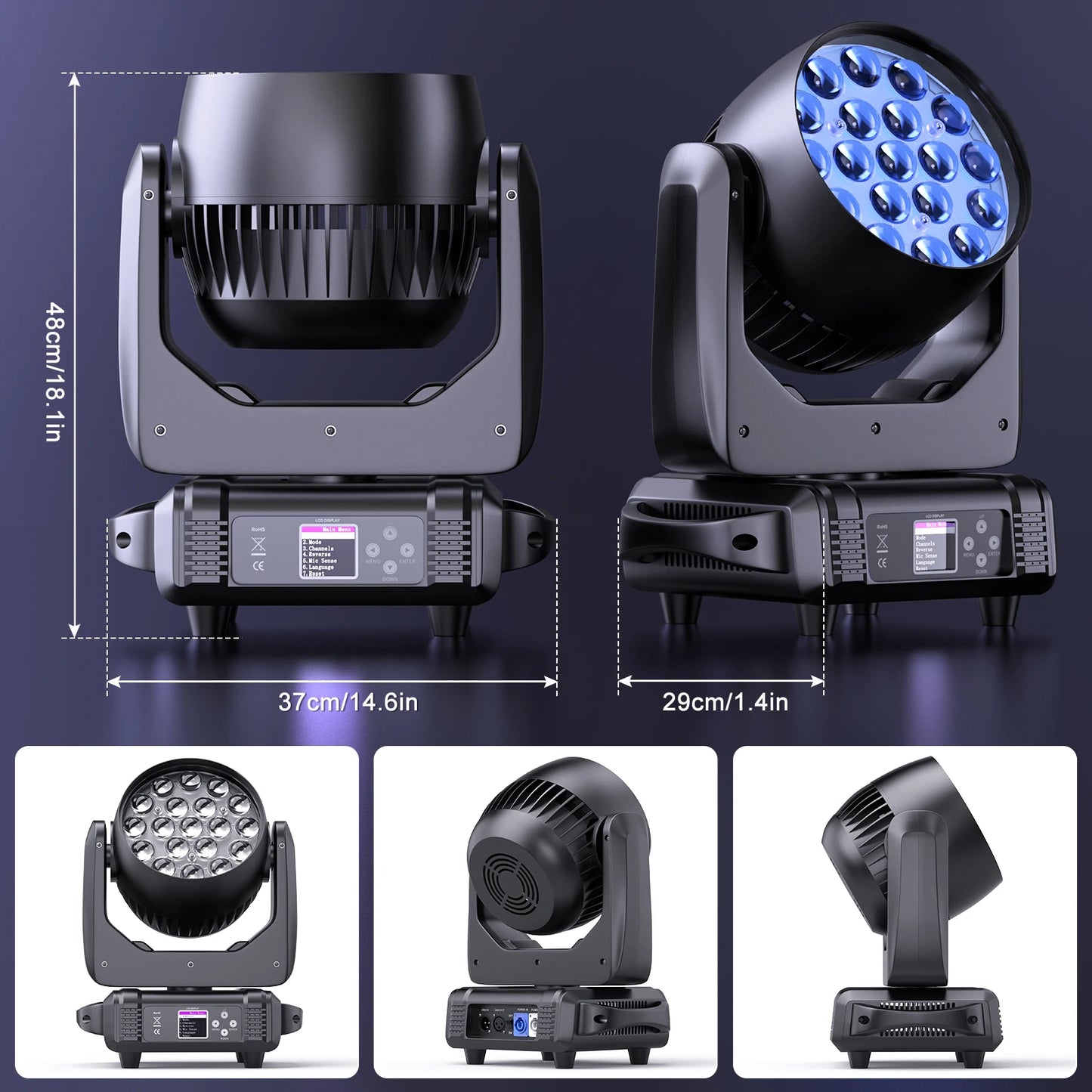 U'King 4Pcs 200W Beam Wash Moving Head Lights 19X15W LED RGBW Zoom Stage Lighting DXM DJ Lights For Disco Bar Party Karaoke KTV