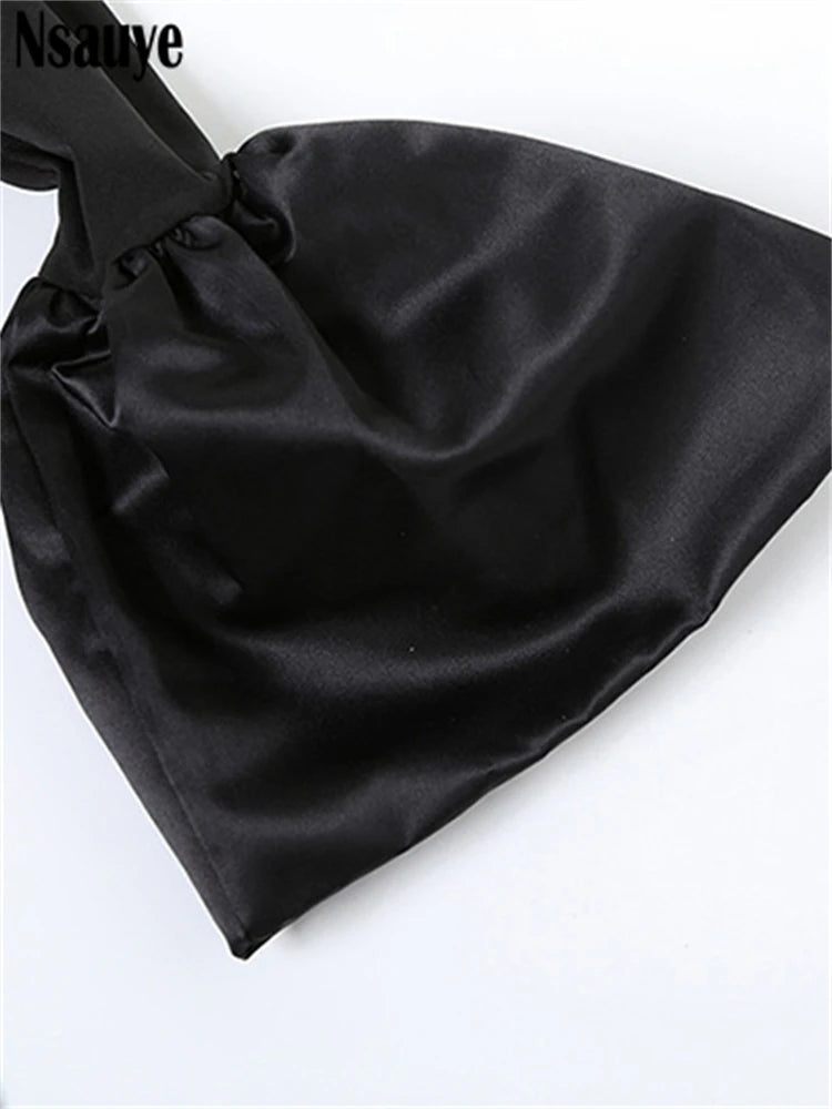 Nsauye Elegant Party Dress For Women Vintage Bud Long Sleeve Sexy Evening Fashion Wrap Night Club Black Dress Off Shoulder 2024
