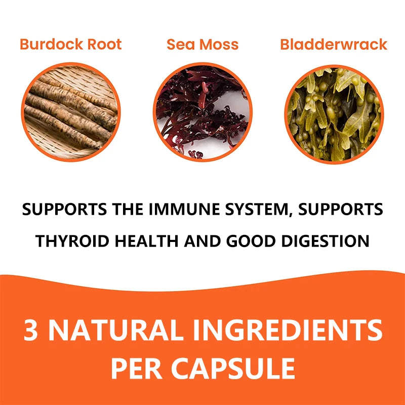 1250 Mg Sea Moss Advanced Superfood - High Potency, Vegan - Irish Sea Moss, Fucus, Burdock Root - Overall Health, Immune Support