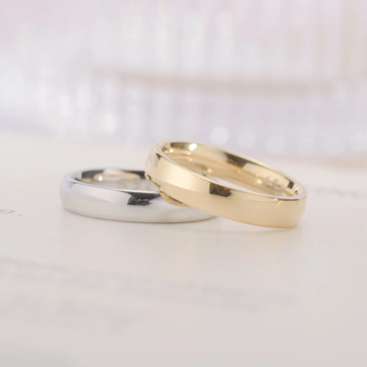 Gold Plated Couple's Wedding Ring - Minimalist Engagement Band Set