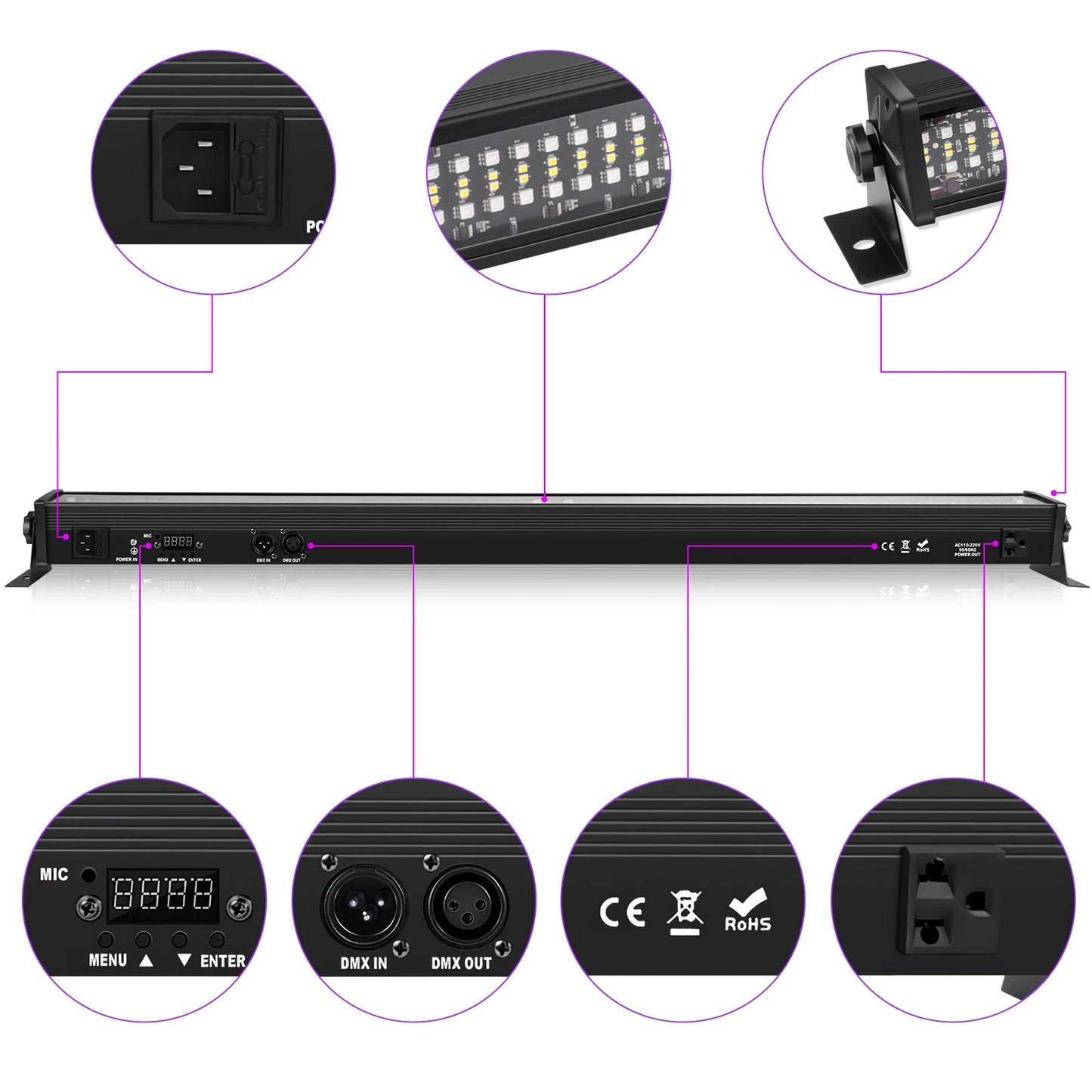 Yiflamefly 4Pcs 80W LED Wall Washer Light Bar 336LED SMD RGBW Stage Light 7000lm Outdoor Lighting For Party Yard Garden Building