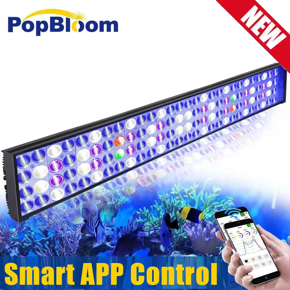 NEW PopBloom-Aquarium LED Lighting, Marine Aquarium Lamp Full Spectrum for 80-100cm 36" Reef Coral SPS/LPS Tank Light, H75, T75