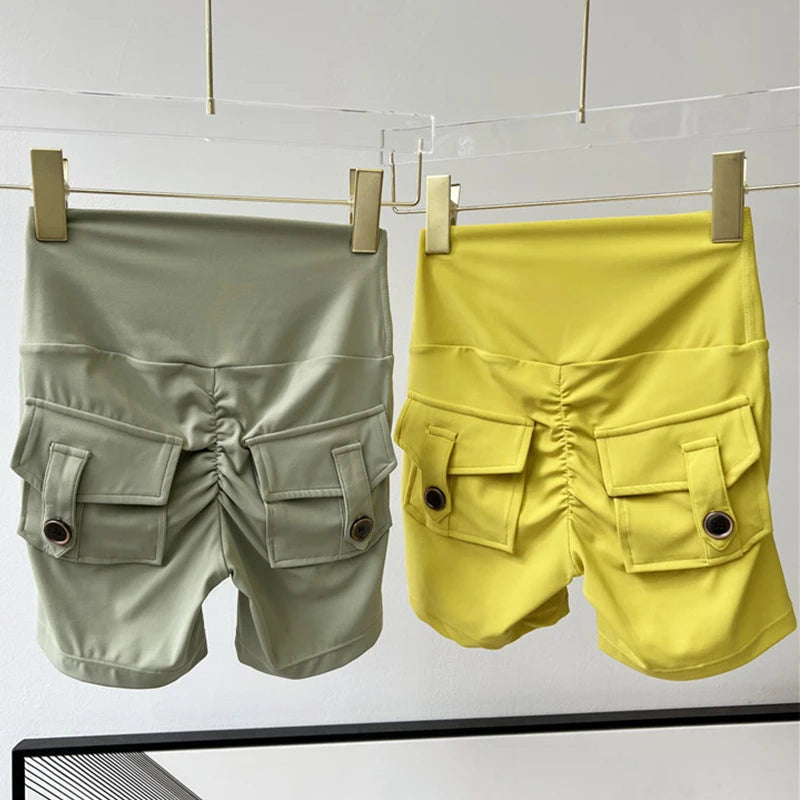TRY TO BN Sport Shorts Women Pocket Buttocks Fitness Workout High Waist Tights Leggings Push Up Cycling Scrunch Butt Gym Clothes