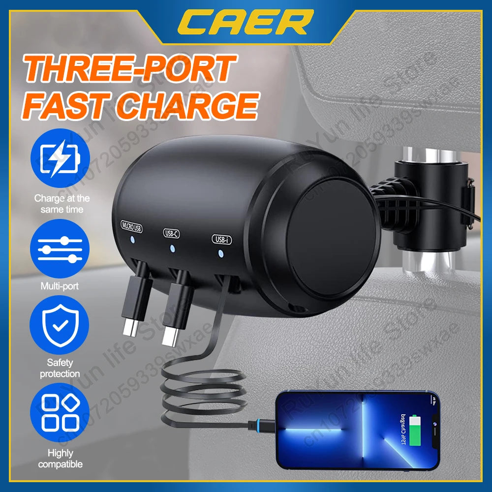 3-in-1 Retractable Backseat Car Charging Station