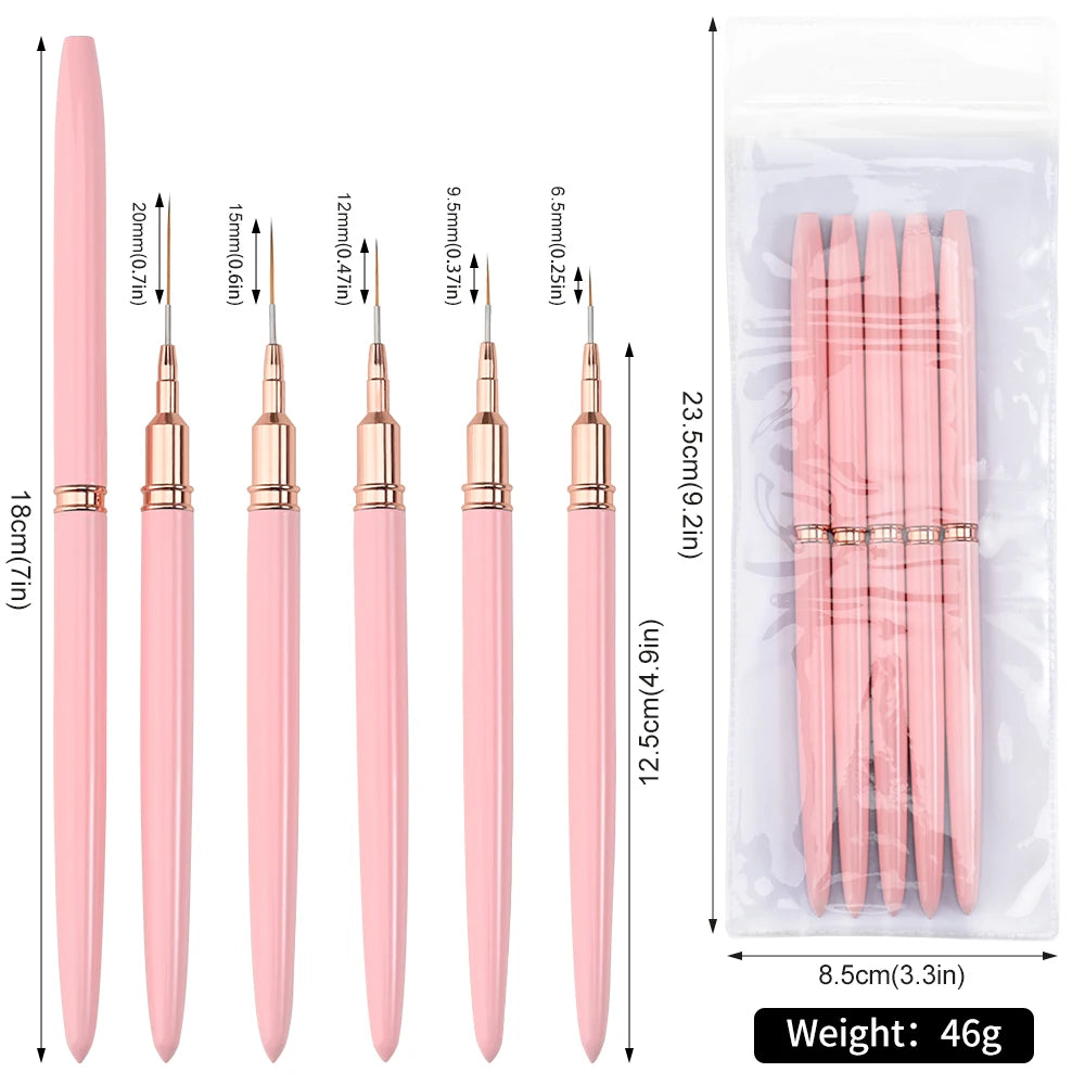 5/10pcs Pink/Black Nail Art Liner/Painting Brushes Ultra-thin Line Drawing Tool 4/8/12/20/25mm Professional Nail Liners Pen Tool